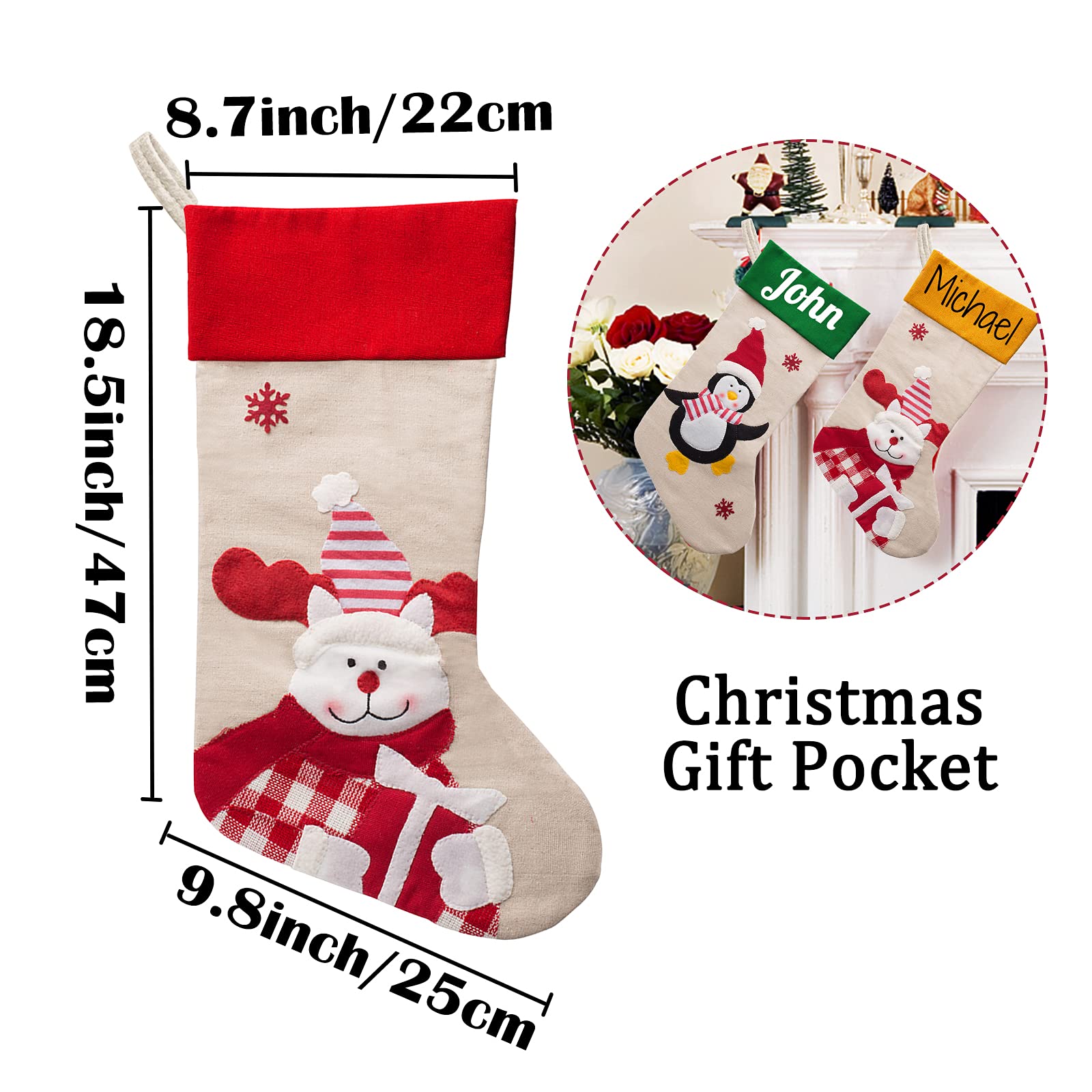 Personalized Christmas Stockings Set of 7 with Custom Names - Festive Family Holiday Decorations for Fireplace Mantel, Gift Exchange & Cozy Home Decor (7 Pack)