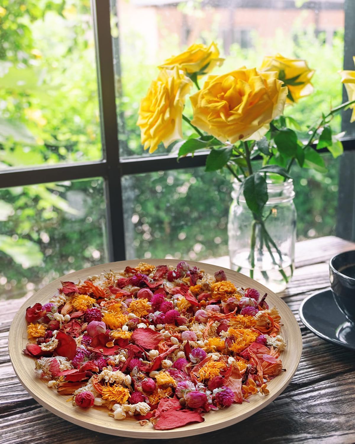 Pink Rose Scented Potpourri Bowl Filler with Dried Flowers - Natural Floral Mix of Rose, Chamomile, Jasmine & More for Home Decor | Perfect for Valentine's Day Gifts, Housewarming & Hostess Presents | Use in Bathrooms, Living Rooms & Bedrooms for Aromatherapy
