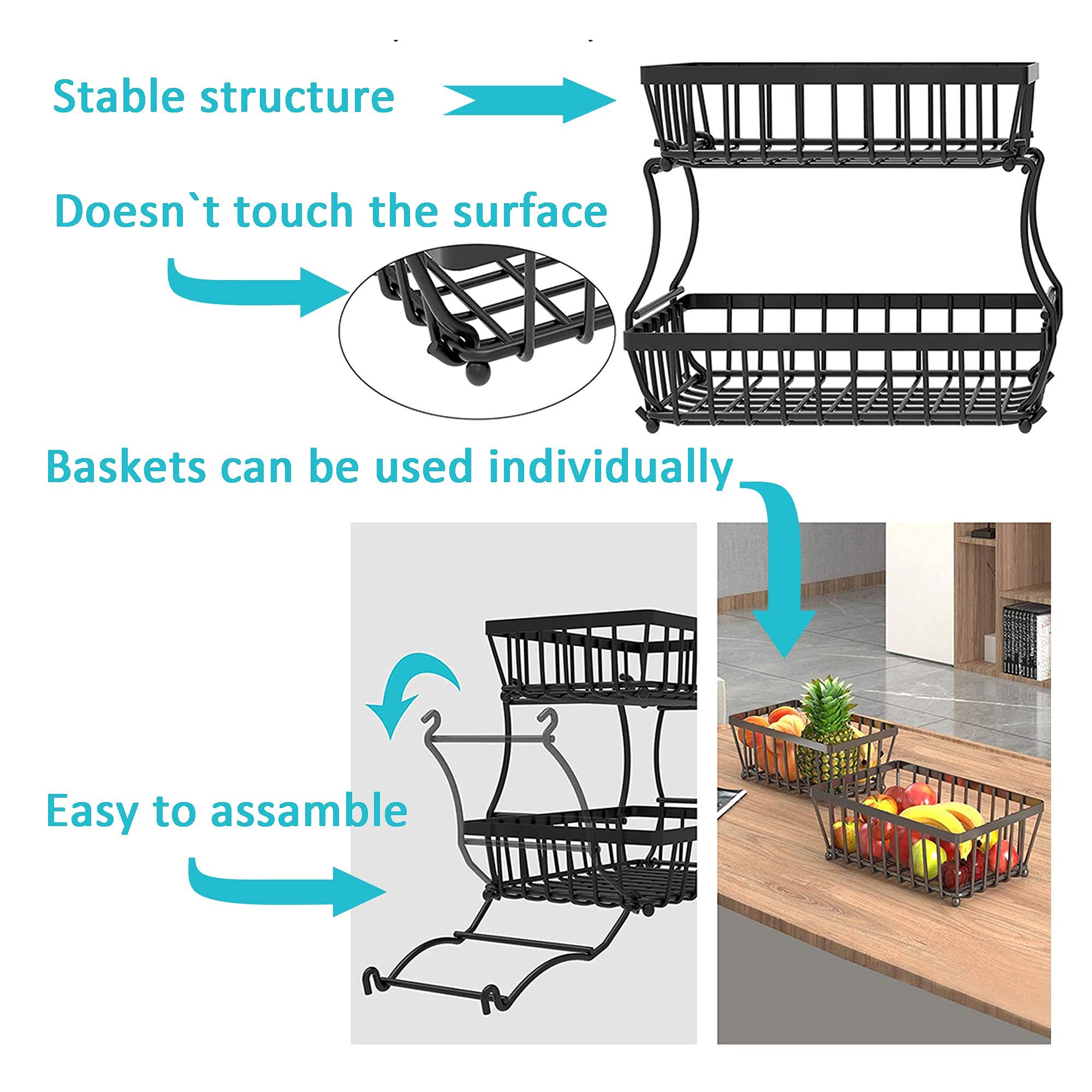 Stainless Steel Rolling Stackable Wire Baskets - 4 Tier Metal Storage Organizer with Wheels for Kitchen Pantry, Bathroom & Office | Perfect for Snacks, Toiletries & Office Supplies Organization