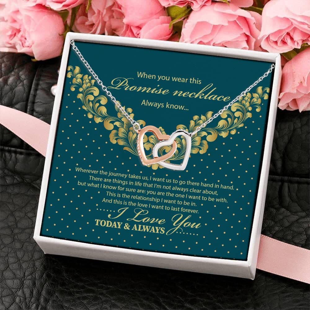 Interlocking Hearts Promise Necklace - 'Love That Lasts Forever' Pendant Jewelry with Gift Box & Message Card | Romantic Anniversary Gift for Her, Wedding Proposal, Valentine's Day Present
