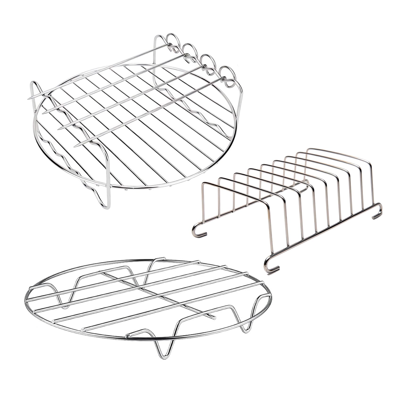 8'' Air Fryer Rack Set of 3 - Double Layer Cooking Rack with Skewer & Toast Rack - Multipurpose Accessories for XL Air Fryers - Perfect for Roasting, Baking, and Toasting