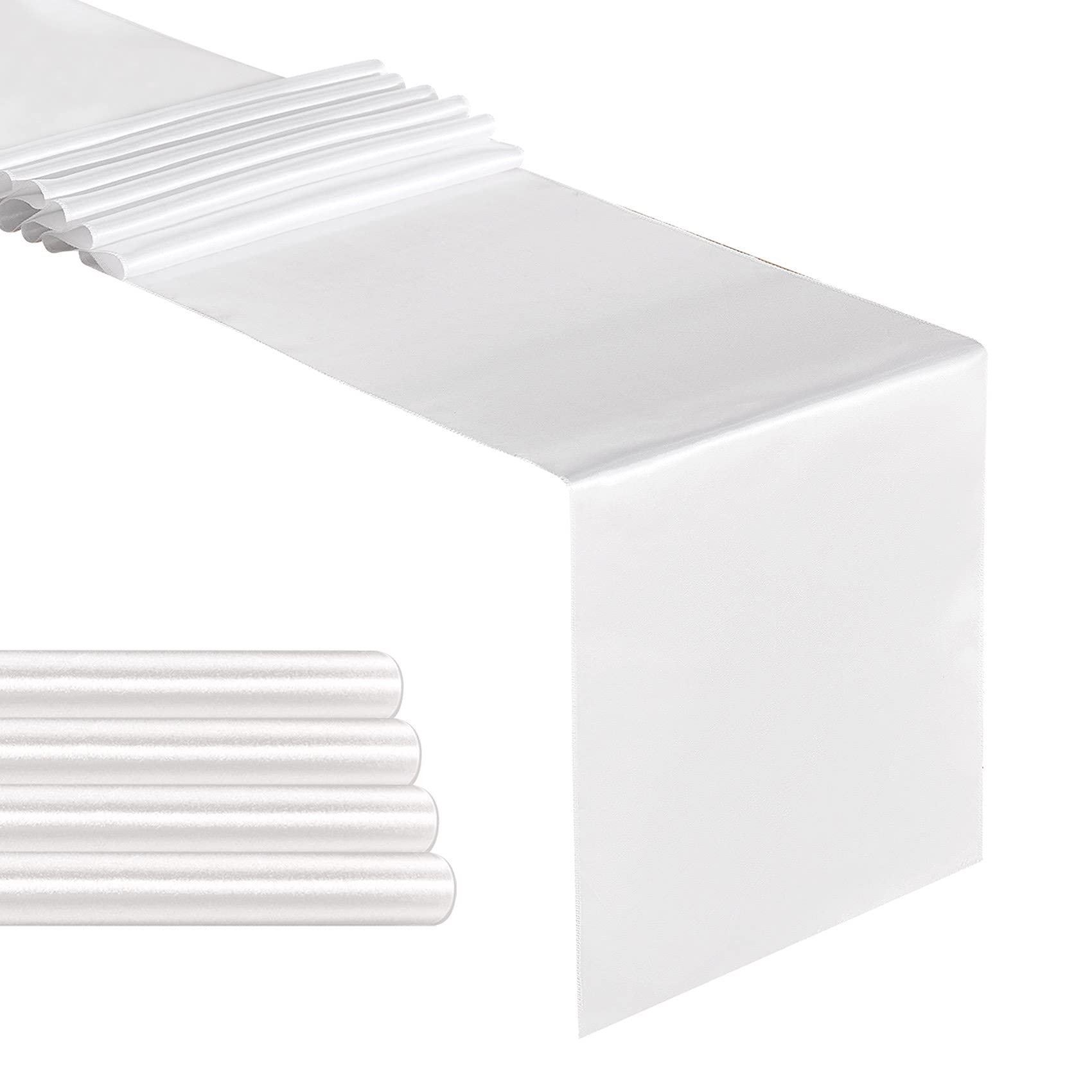 Satin Table Runner 12x108 Inch - 5 Pack White for Wedding & Party Decor