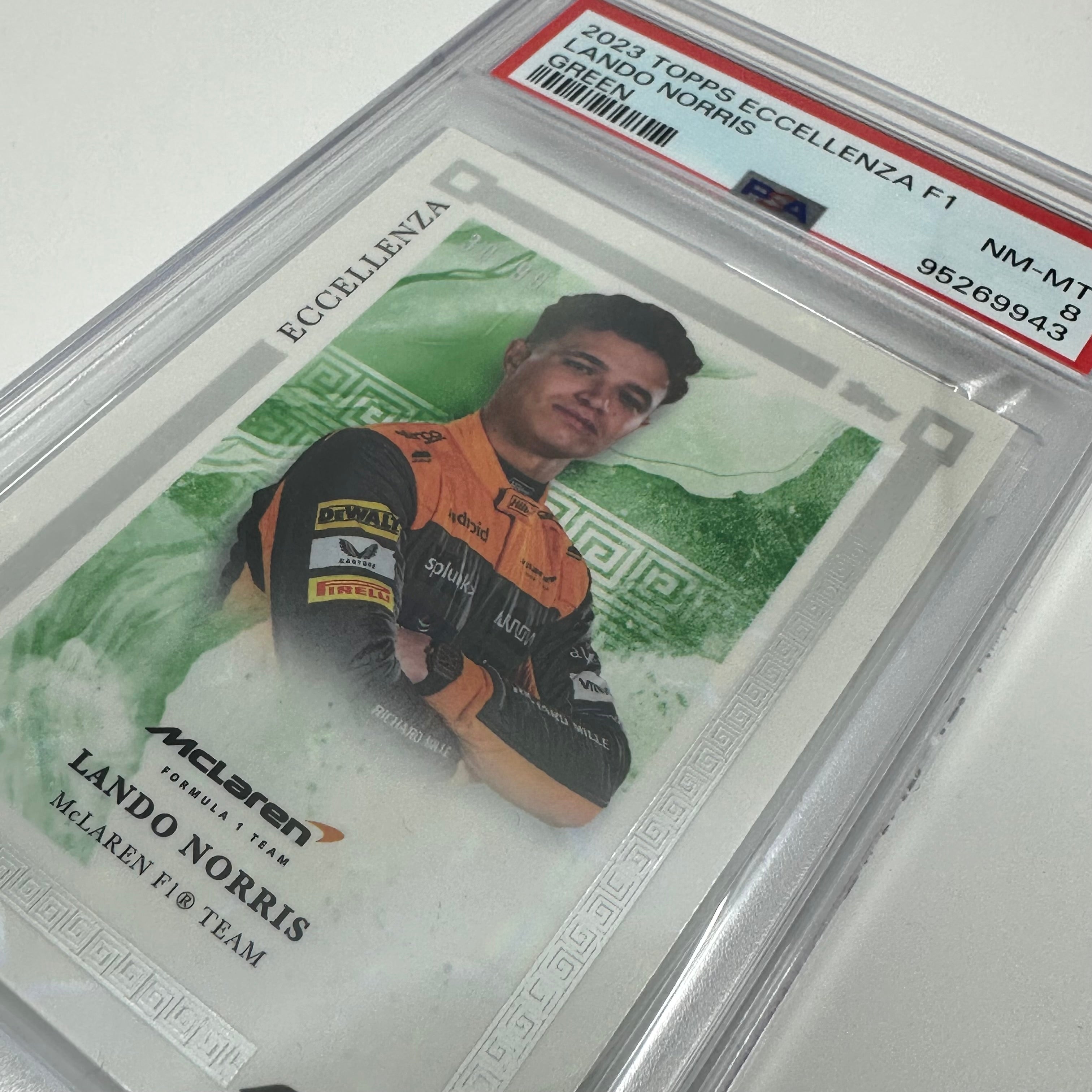 2023 Topps Eccellenza Lando Norris Green Parallel #/99 PSA 8 Graded - Rare F1 Racing Card for Collectors & Fans, Perfect for Display, Trading, and Investment