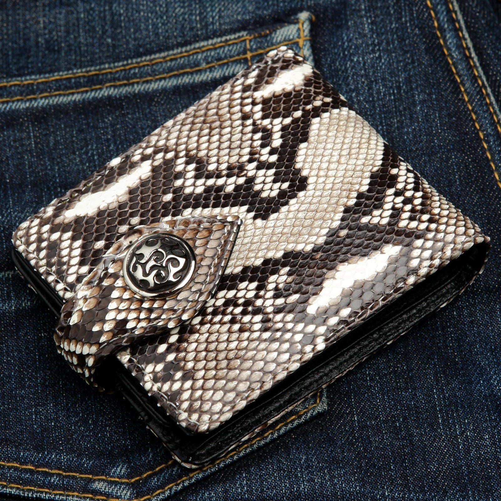 Genuine Cobra Snake Skin Leather Biker Wallet for Men - Stylish RFID Blocking Bi-fold Wallet - Perfect for Motorcycle Riders, Bikers & Outdoor Enthusiasts