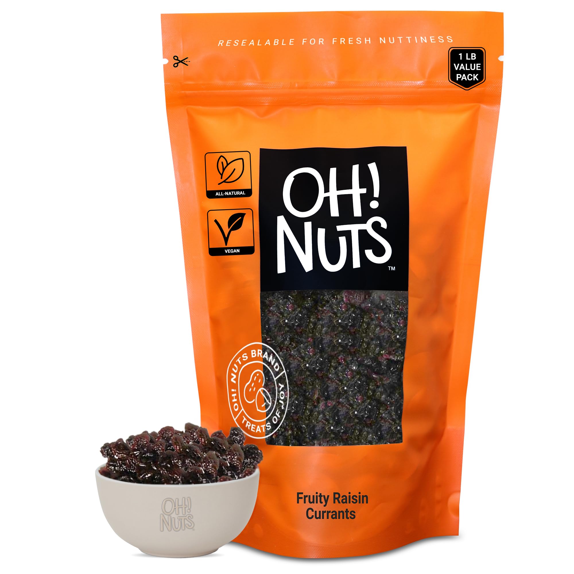 Oh! Nuts Raisin Currants - 1 lb Bag | No Sugar Added Dried Fruit Snacks | Dehydrated Fruit Bites for Baking, Trail Mix & Healthy Snacking | Packed in Resealable Bag for Freshness | New York Made