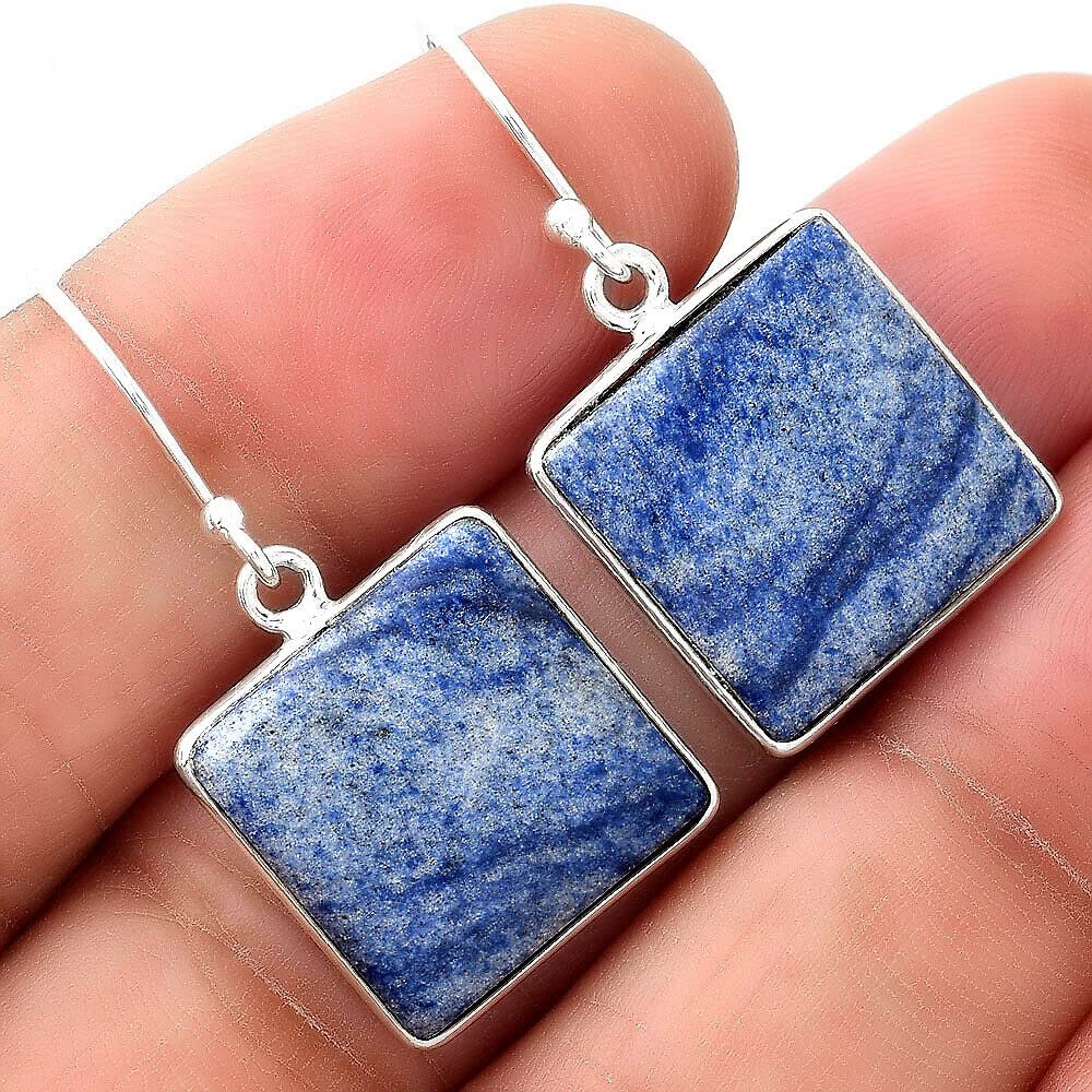 Handmade Dumortierite Quartz 925 Sterling Silver Dangle Earrings for Women - Natural Stone Jewelry with French Hook - Elegant Gift for Birthday, Anniversary & Special Occasions