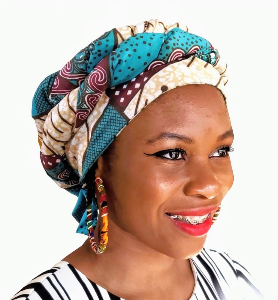 Dupsie's Aaya Modu African Print Hat - Stylish Teal, Burgundy & Beige Headwear for Women | Perfect for Church, Weddings & Special Occasions