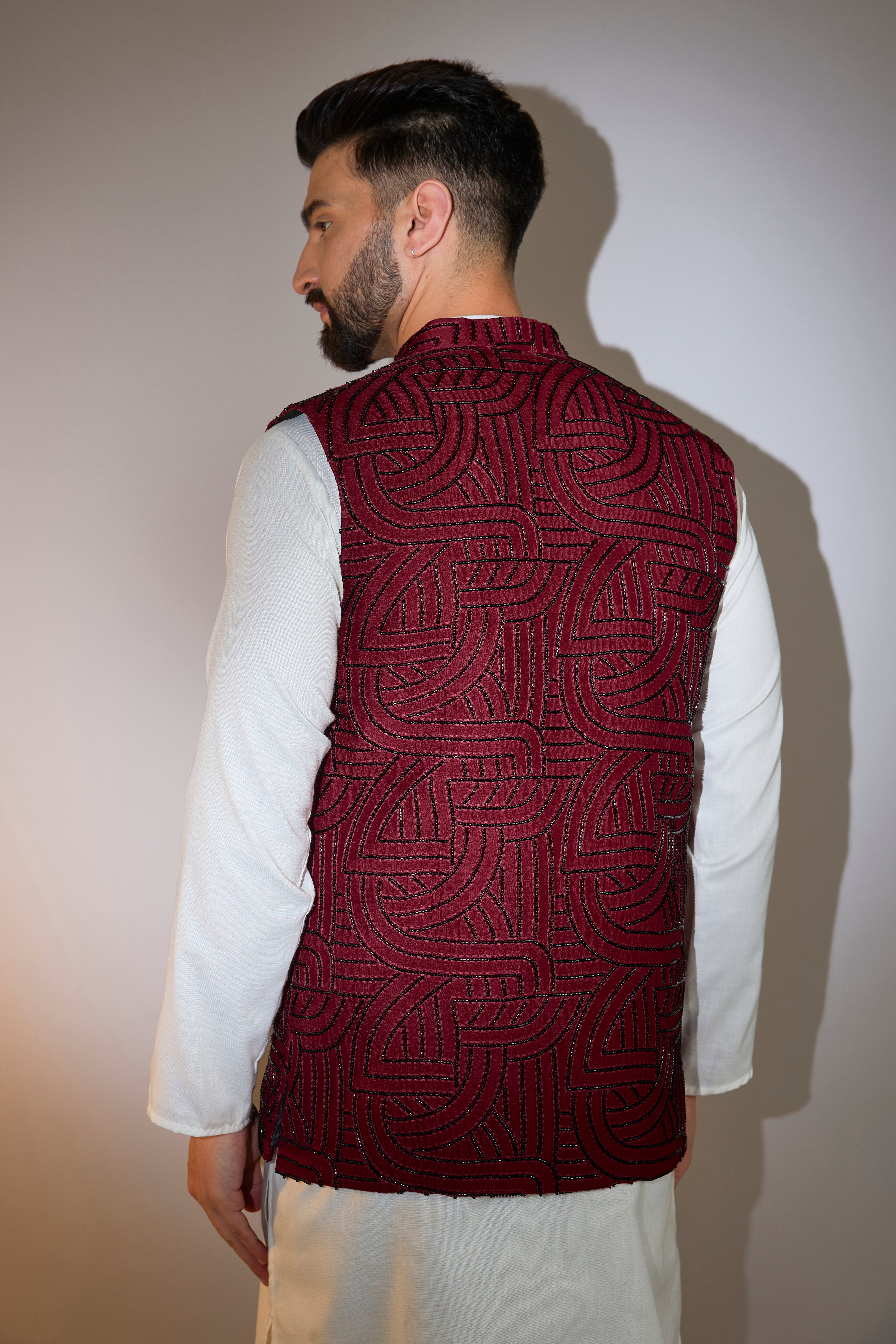 Elegant Maroon Short Jacket with Intricate Dana Embroidery - Perfect for Casual Outings and Boho Fashion
