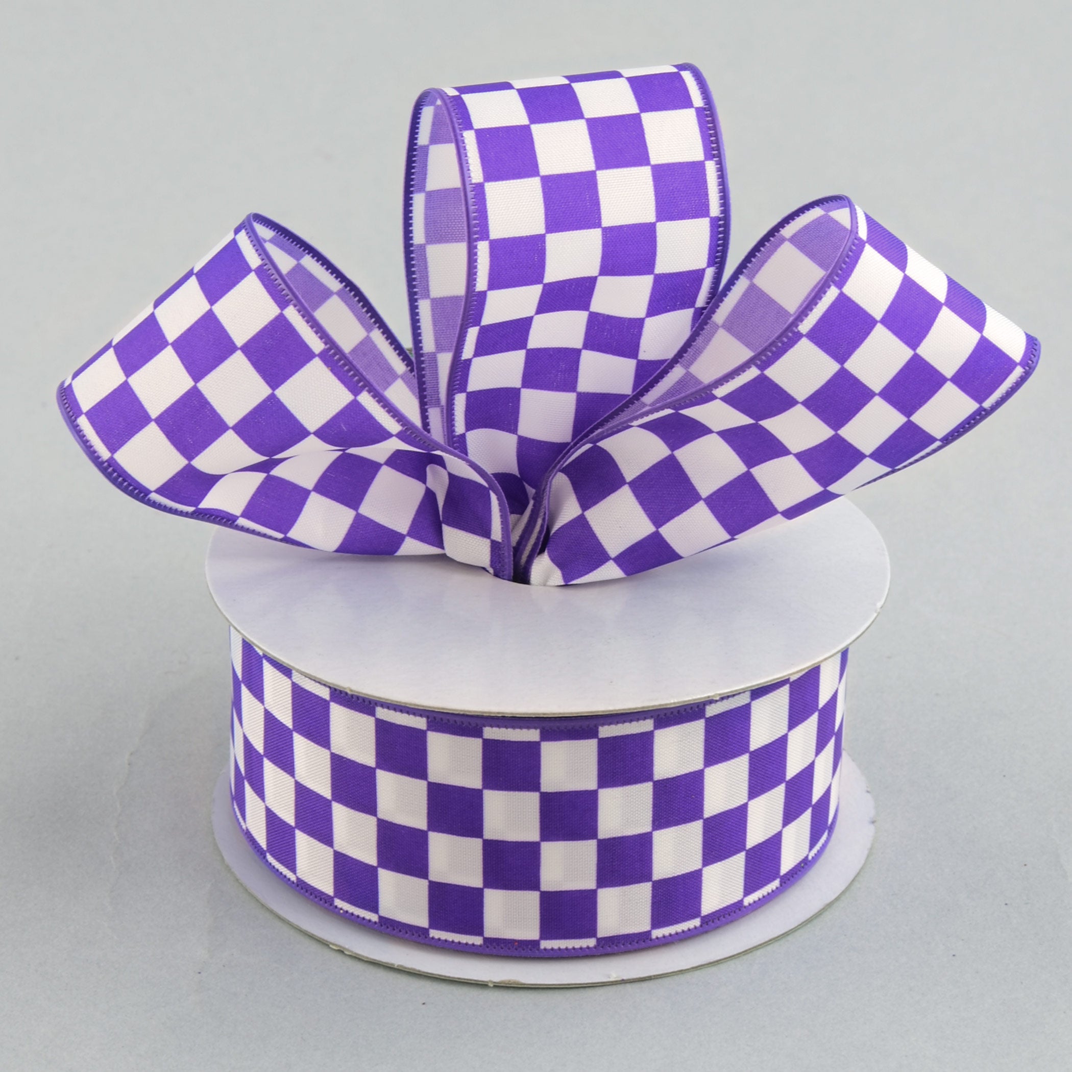 1.5 Inch Purple and White Checked Ribbon - 10 Yards Bulk Roll for Gift Wrapping, Crafts, DIY Decorations, Hair Bows, and Party Decor