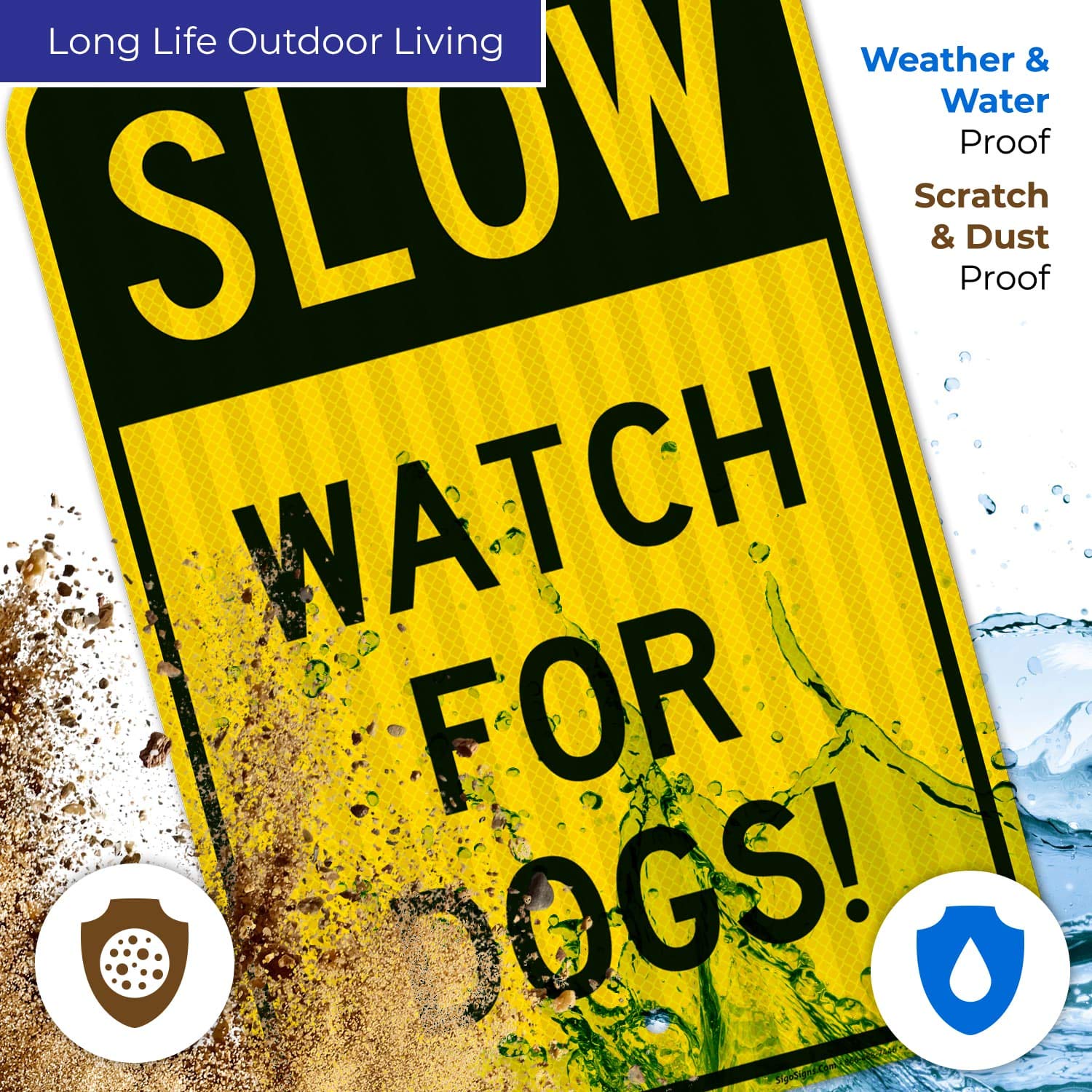 Slow Watch for Dogs - 12x18 Inch Reflective Aluminum Sign, 3M Reflective, Weatherproof & Fade Resistant - Perfect for Dog Parks, Backyards & Driveway Safety - Made in USA