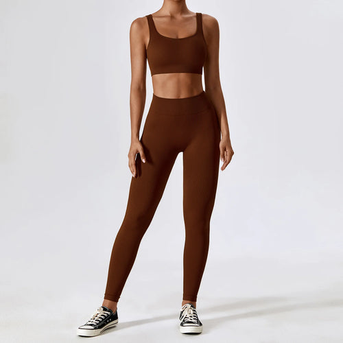 Women's Ribbed Yoga Set - High Waisted Workout Leggings & Sports Bra - Gym Clothing for Fitness, Running & Yoga - Perfect for Home Workouts & Studio Classes