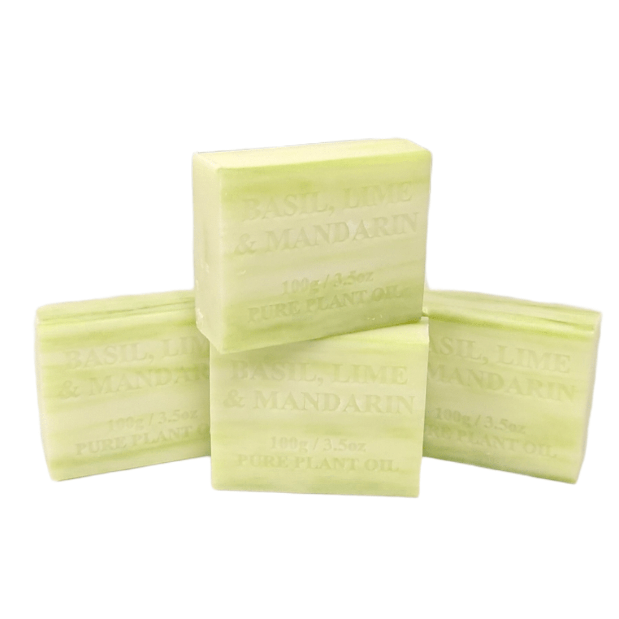 4-Pack 100g Pure Natural Basil Lime Mandarin Scented Plant Oil Soap Bars - Vegetable-Based, Handmade, Eco-Friendly for Bath, Shower & Gift Giving