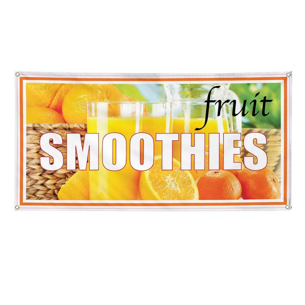 Premium Vinyl Banner for Fresh Smoothies Restaurant & Cafe - Weatherproof Outdoor Sign with 10 Grommets (60x144 Inches, Orange/Yellow) - Perfect for Business Advertising, Yard Sales & Event Promotion