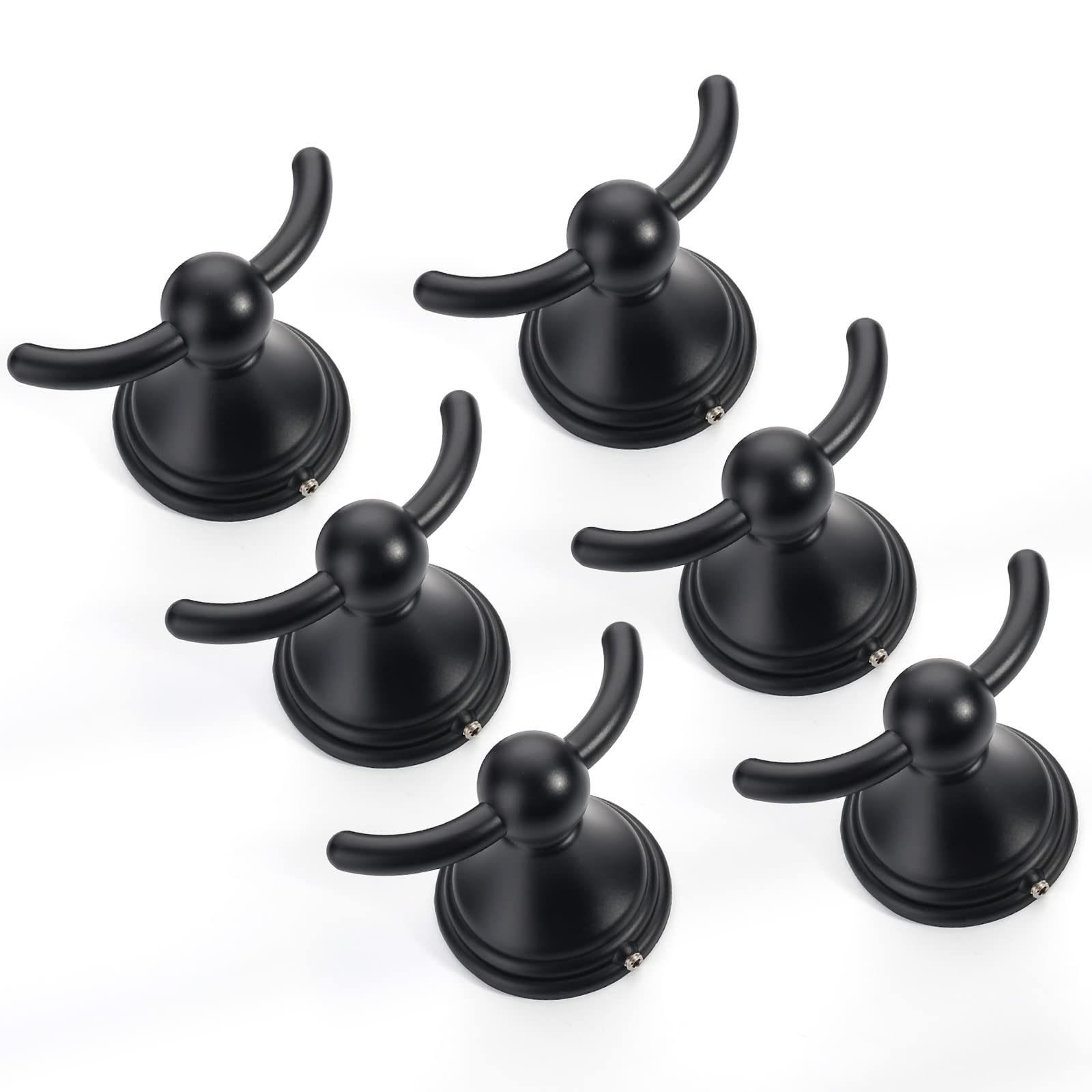 Premium Matte Black Wall Mounted Towel Hooks (6-Pack) - Heavy Duty Bathroom Towel Hangers for Robes & Towels - Rustproof Bathroom Accessories for Home, Gym, Spa & Hotel Use