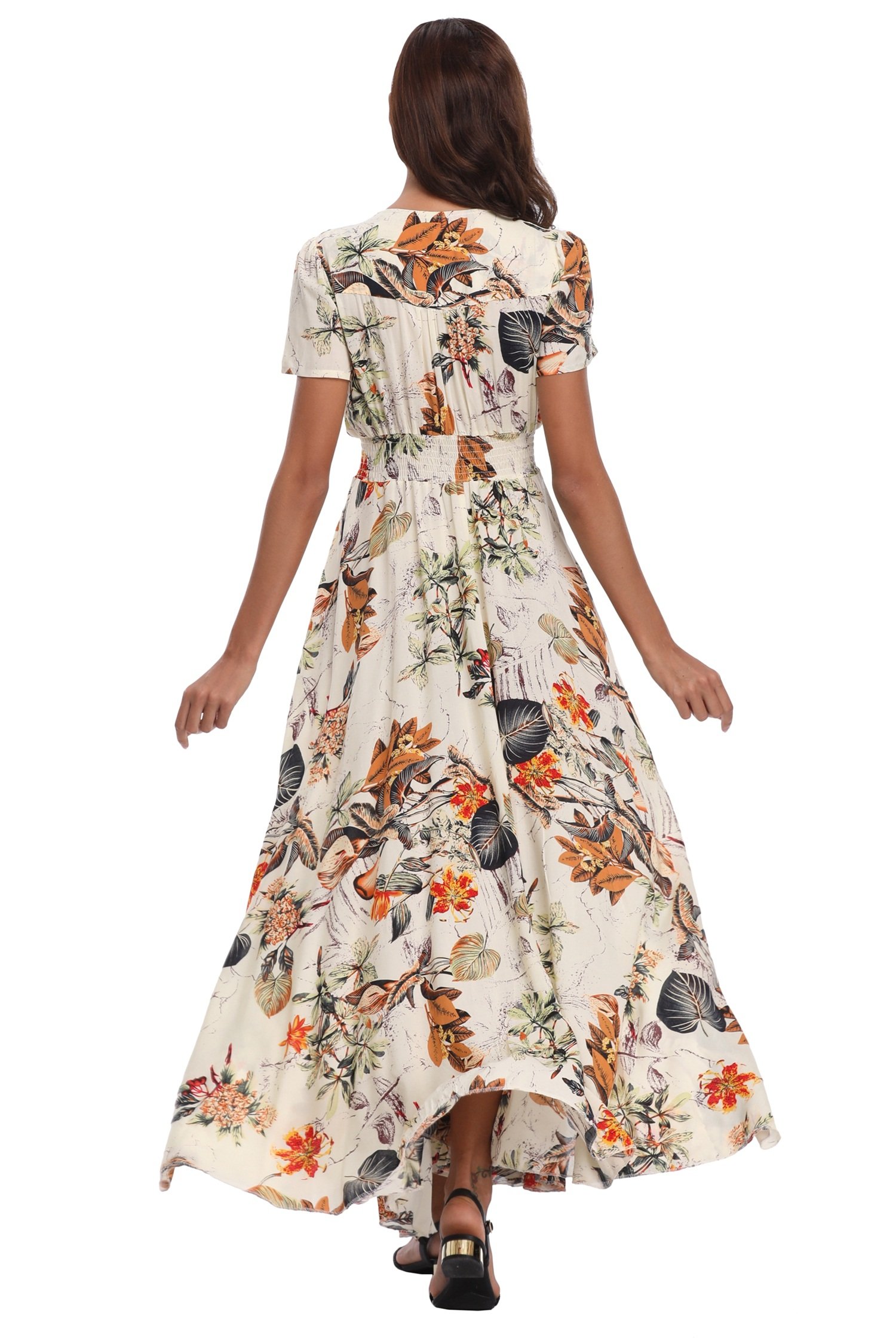 Ferrendo Women's Floral Maxi Dress with Button Up Front & Side Slit - Flowy Bohemian Summer Dress for Beach, Party & Vacation | Lightweight & Comfortable