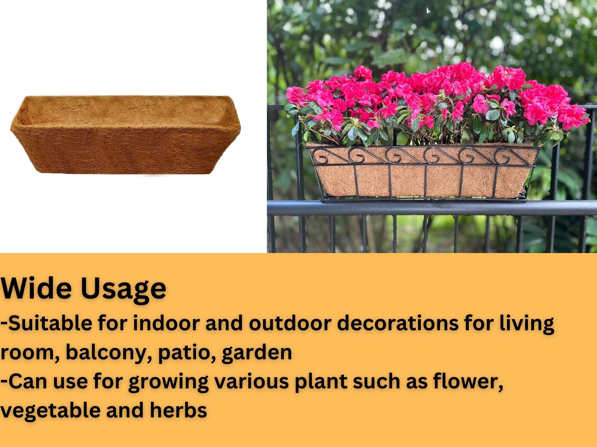 Maxona 16 Inch Rectangular Coco Liner for Planter - 2 Pack Thick Coconut Coir Replacement for Hanging Baskets, Window Boxes & Garden Pots | Durable Fiber Husk for Wall Planters, Fence Decor & Outdoor Gardening