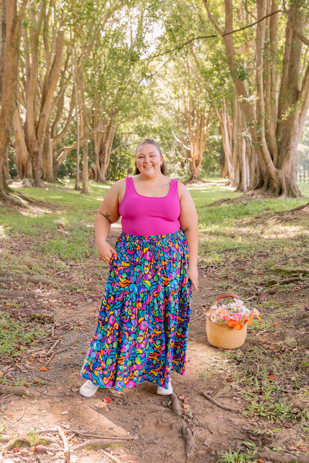 Kasey Rainbow African Print Carrie Skirt - Stylish Floral Midi Skirt for Women, Perfect for Summer Outfits, Beach Vacations & Boho Fashion