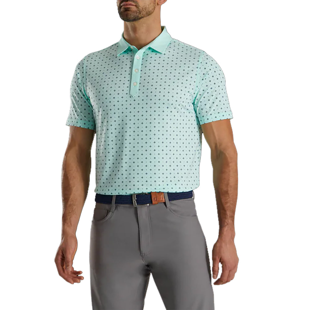 FootJoy Men's Athletic Fit Deco Print Mint Golf Polo Shirt - Moisture-Wicking & Breathable for Comfort on the Course | Perfect for Golf Tournaments & Casual Wear