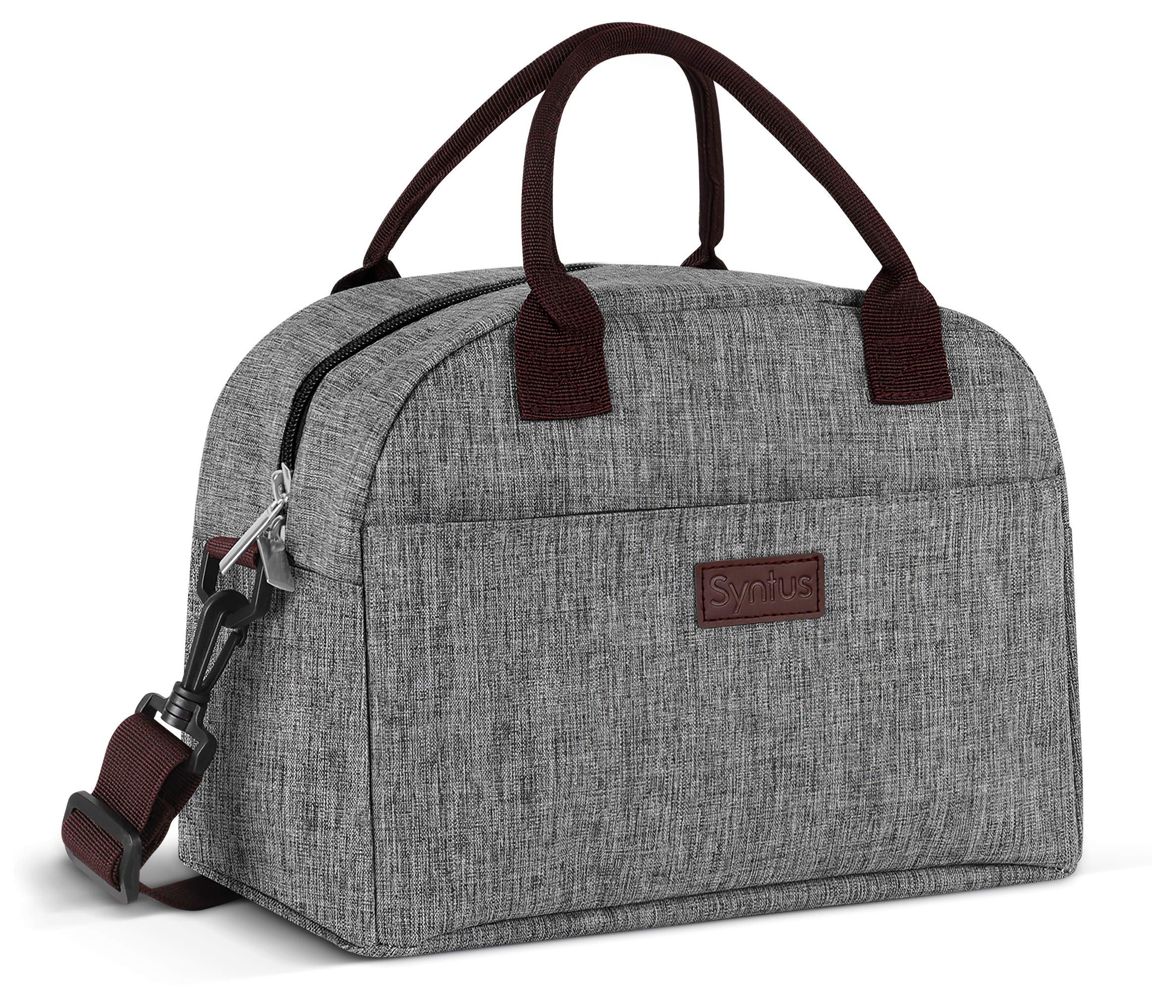 Insulated Lunch Bag for Women & Men - Large Tote Lunch Box with Pockets, Detachable Shoulder Strap - Perfect for Work, Office, School, Picnic & Travel - Grey Lunch Container (Syntus)