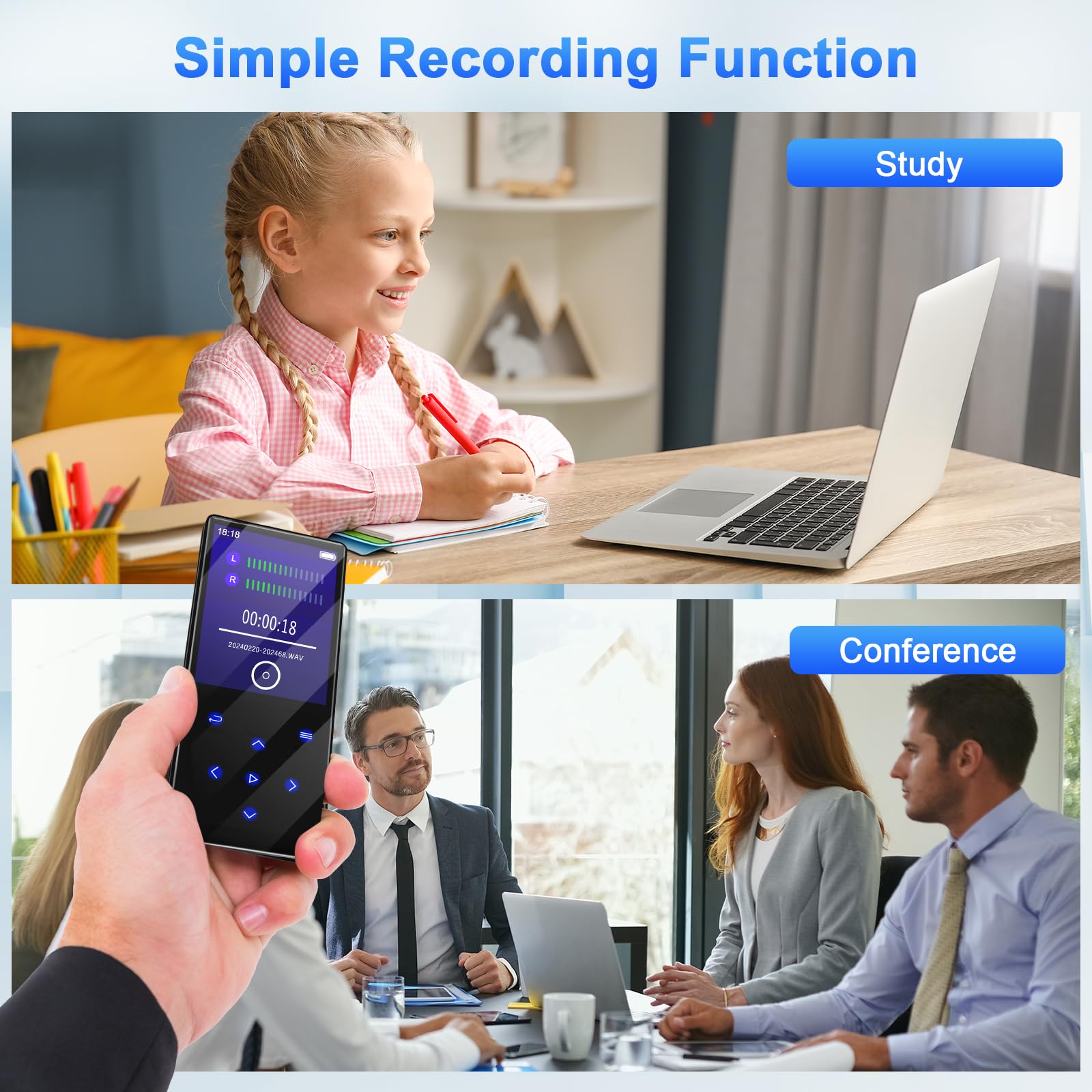 Gueray 128GB Bluetooth MP3 Player with HiFi Sound, Built-in Speaker, FM Radio, Voice Recorder & TF Card Support - Portable Digital Music Player for Running, Gym, Travel & Outdoor Activities