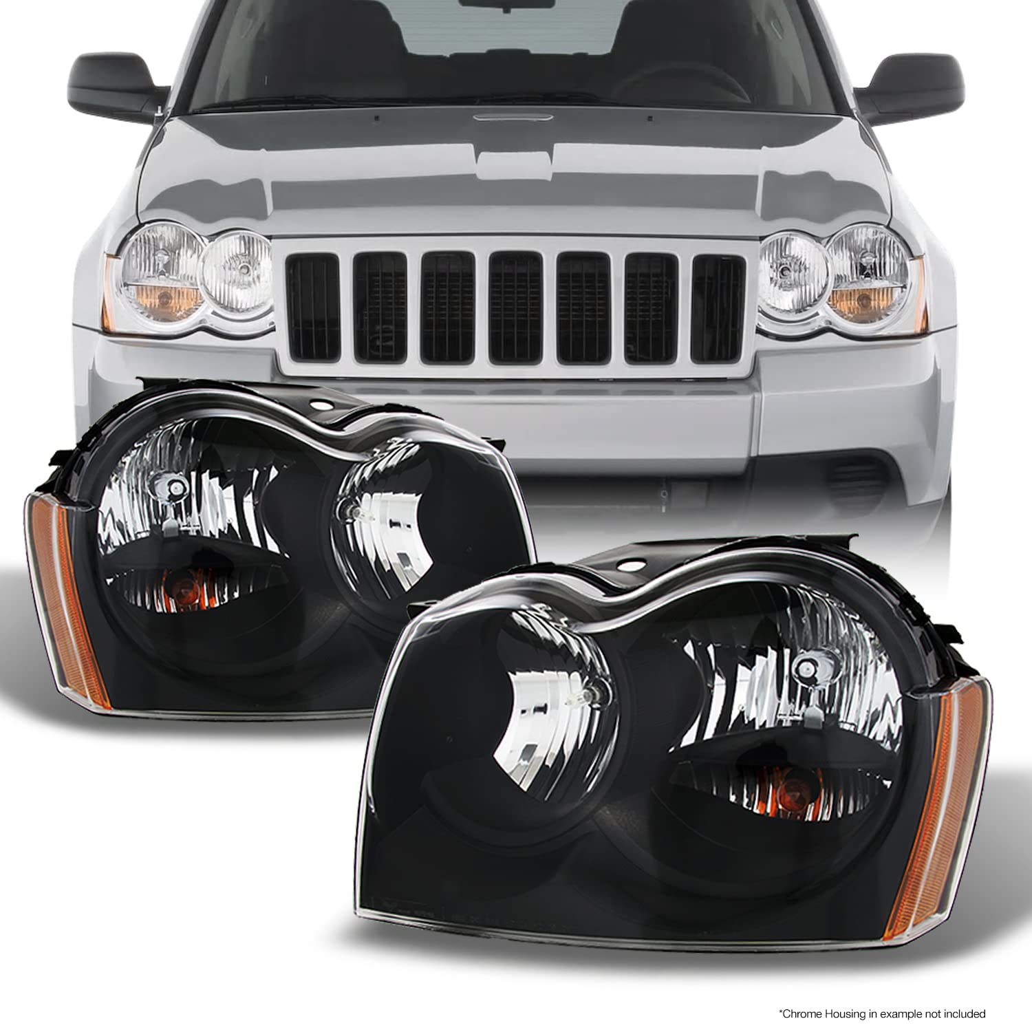 AKKON Replacement Headlights for Jeep Grand Cherokee - Black LED Headlamp Assembly Pair (Driver & Passenger Side) | Perfect for Off-Roading & Night Driving Upgrades