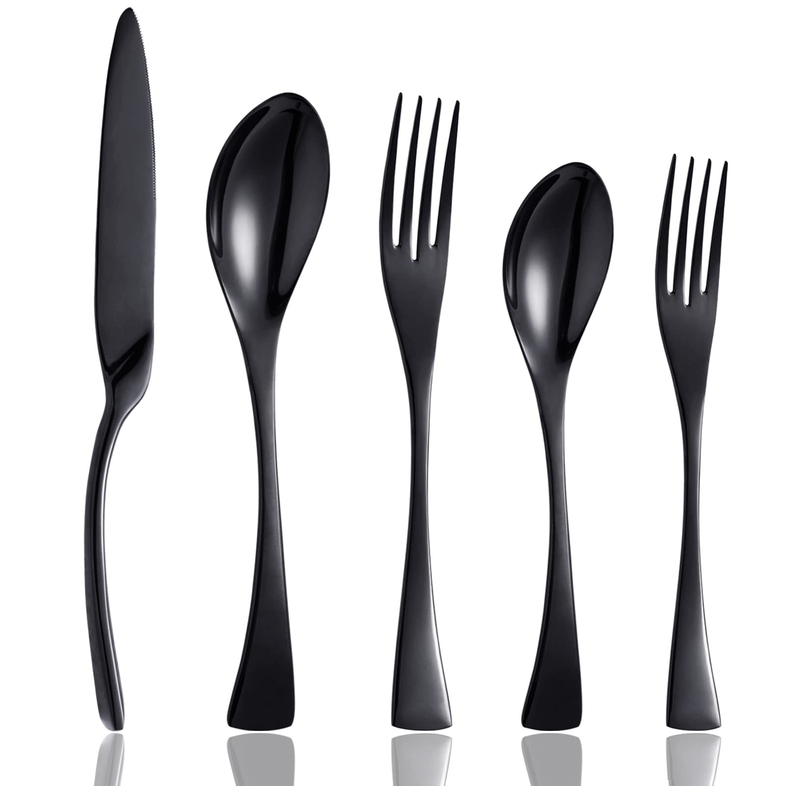 20-Piece Black Flatware Set - Modern Stainless Steel Cutlery for 4 People | Includes Knives, Forks & Spoons | Dishwasher Safe Dinnerware for Home, Kitchen & Restaurant Use