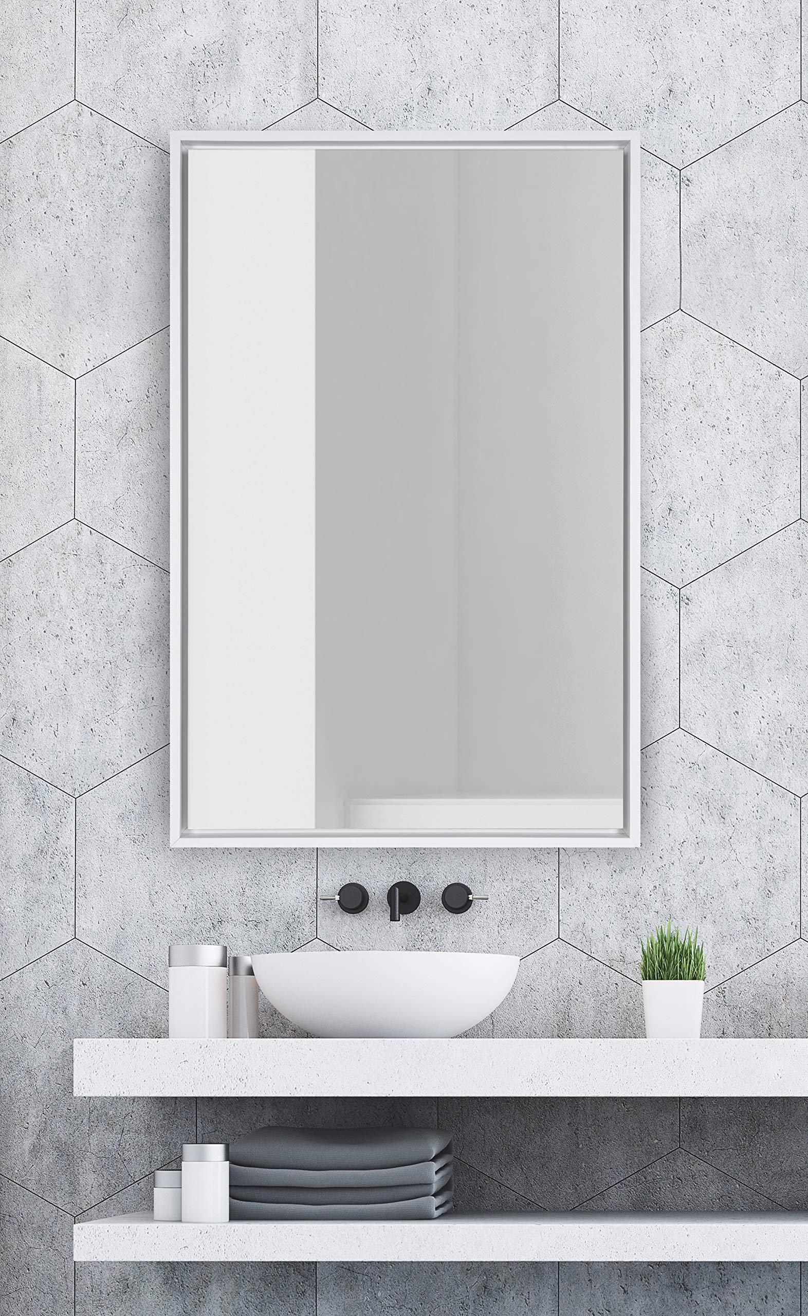 Kate & Laurel Evans Modern Floating Wall Mirror - 24x36 Inches, White Frame - Contemporary Chic Accent Mirror for Living Room, Bedroom & Entryway Decor