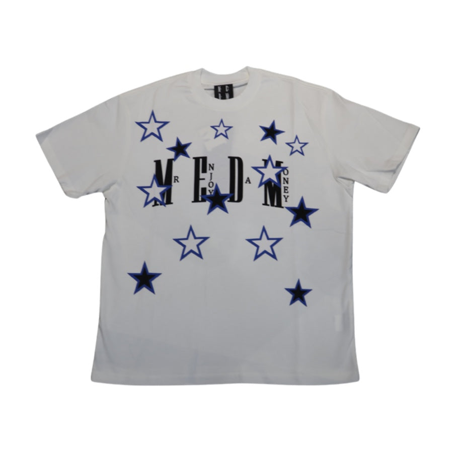Mr Enjoy Da Money Five Pointed Stars Logo T-Shirt - White Cotton Graphic Tee for Streetwear & Casual Outfits