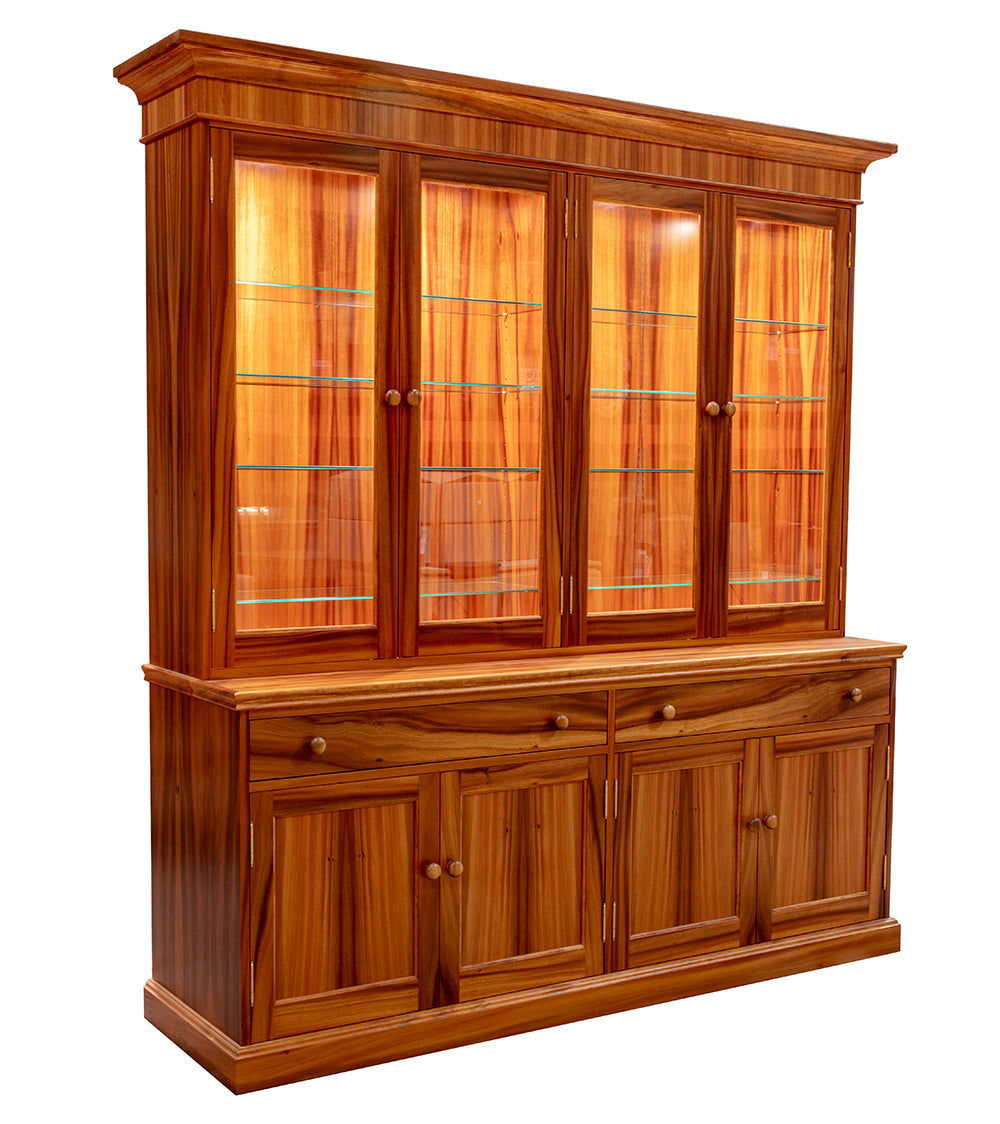 Vintage China Hutch Cabinet with Two Pairs of Double Doors - Perfect for Dining Room Storage & Displaying Fine China Collections