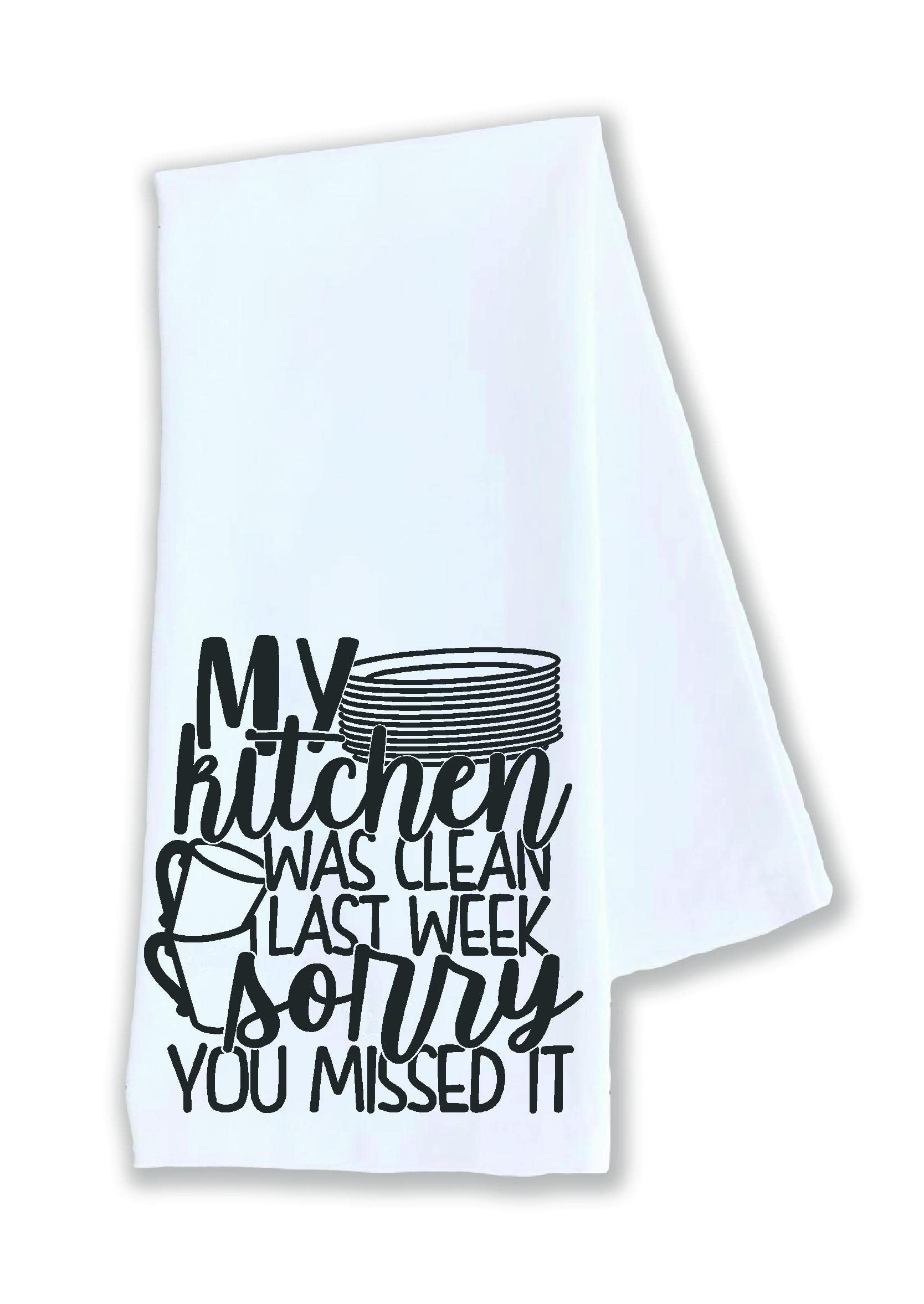 Funny Kitchen Dish Towel - 'My Kitchen Was Clean Last Week Sorry You Missed It' - Cute Cotton Dish Drying Cloth for Kitchen Decor - Perfect for Washing Dishes, Drying Hands & Adding Humor to Your Home