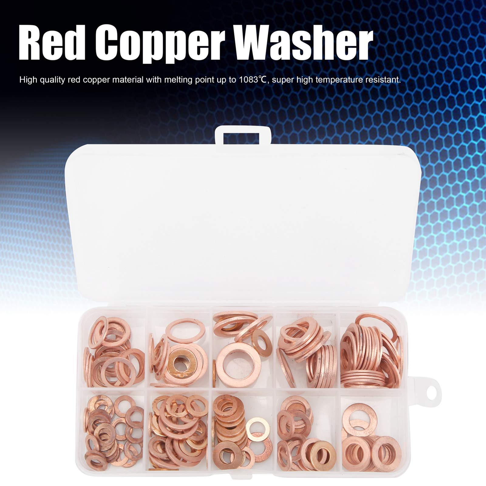 200pcs Copper Oil Seal Gasket O-Ring Set - Flat & Round Sealing Washers for Automotive, Plumbing & Industrial Applications - High-Temp Resistant Metal Gaskets for Engines, Pipes and Machinery
