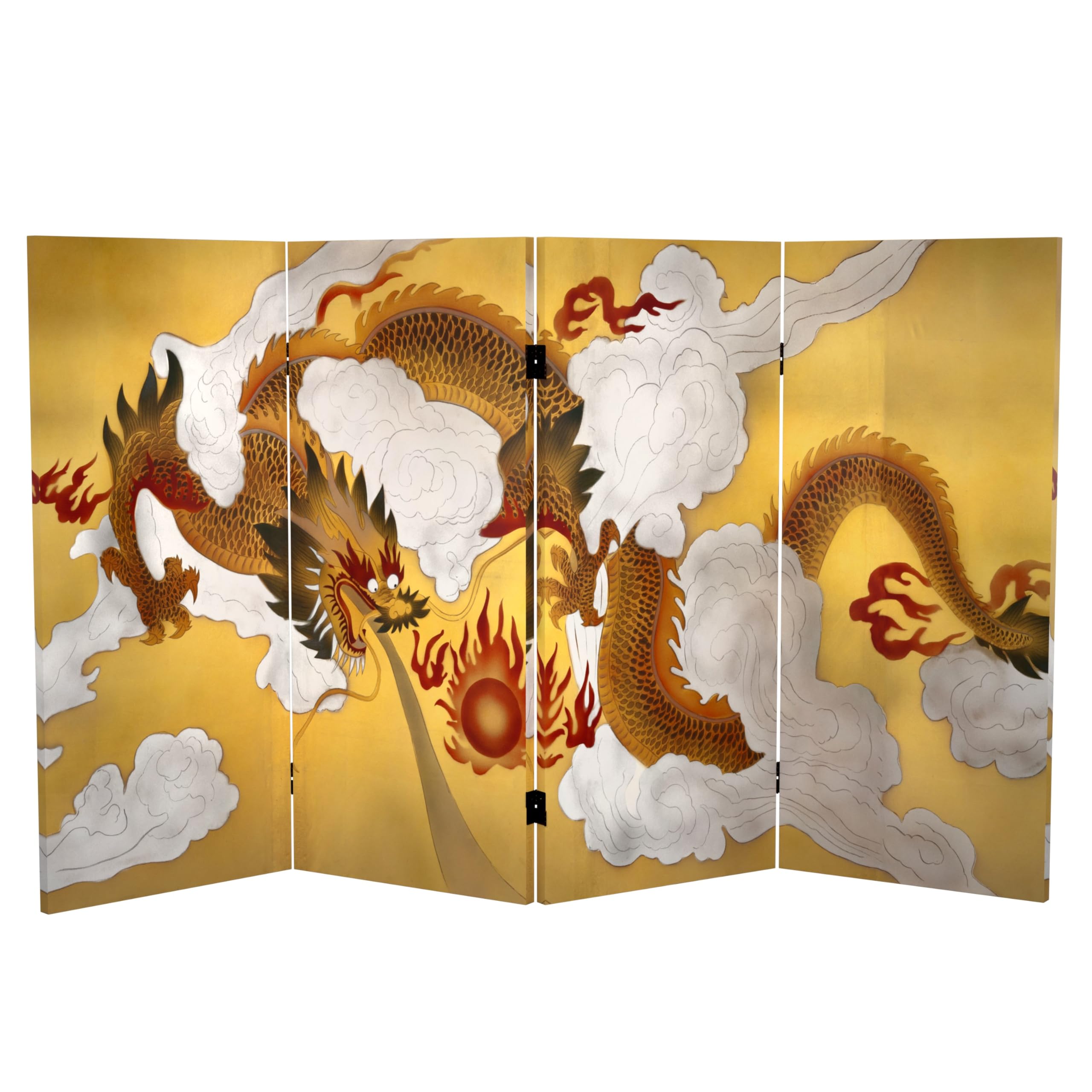 3 ft Red Lantern Double-Sided Dragon Sky Canvas Room Divider - Traditional Chinese Decorative Screen for Home & Office Partition