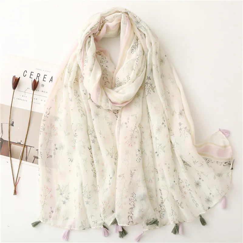 2023 Fashion Paisley Abstract Floral Tassel Viscose Shawl Scarf - Women's Lightweight Pashmina Wrap Stole & Muslim Hijab (180x90cm) - Perfect for Daily Wear, Office, Parties & Prayer