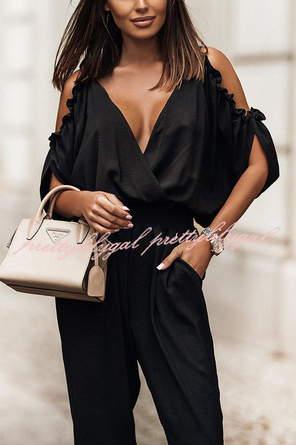 Stylish Ruffle Cold Shoulder Jumpsuit for Women - Trendy Summer Romper with Floral Print | Perfect for Beach Vacations, Date Nights & Outdoor Parties