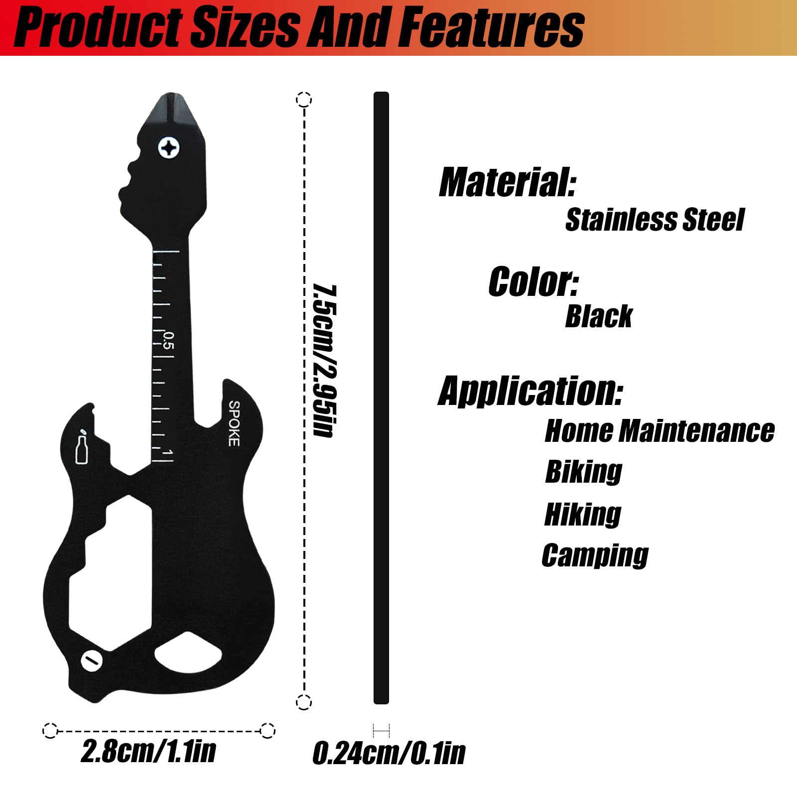 2-Pack 12-in-1 Multifunctional Guitar Keychain Tool - Bottle Opener, Screwdriver, Pocket & Wallet Tool for Outdoor, Travel & Everyday Carry (Guitar Design) - Perfect for Camping, Hiking, Gifts & Keychain Accessories