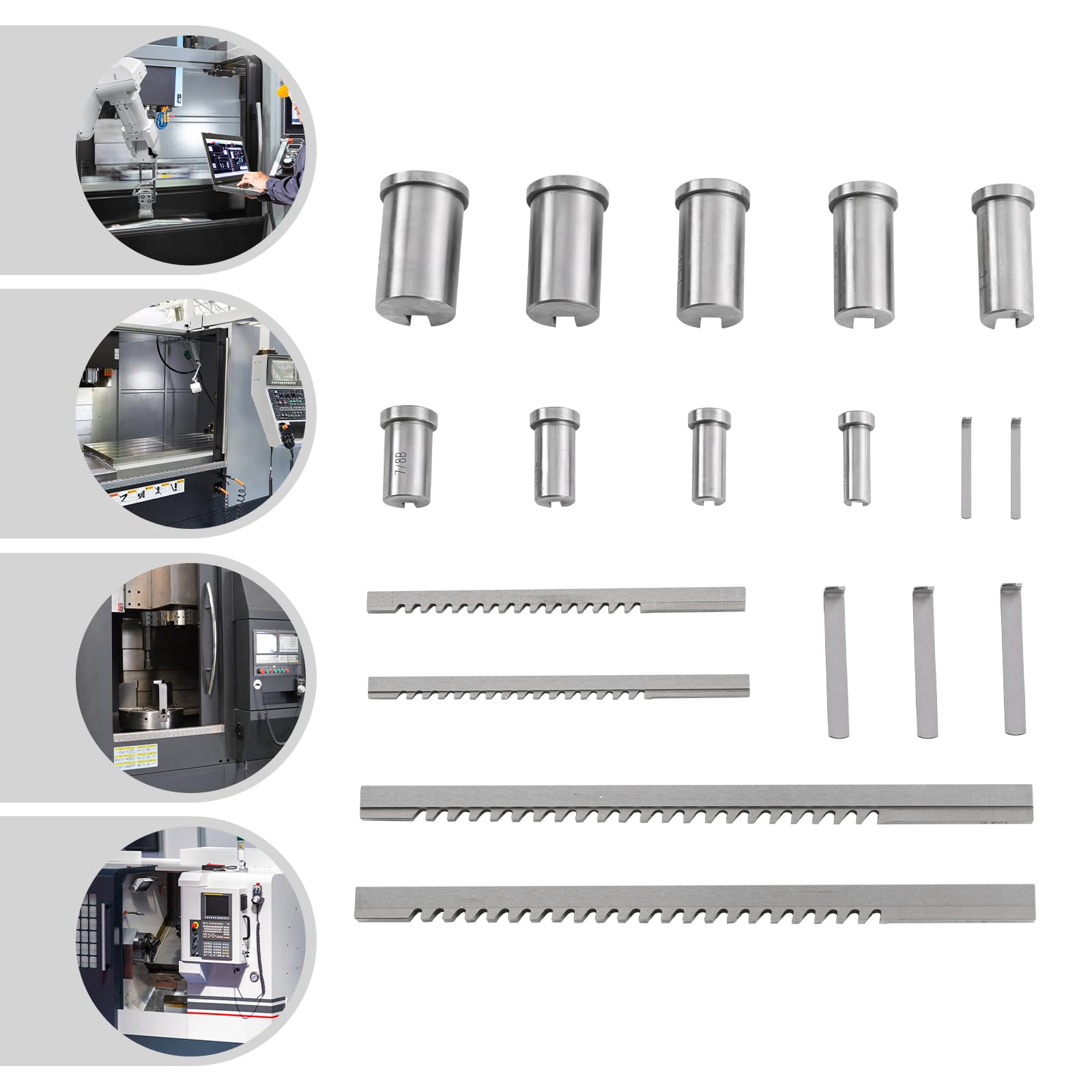 18-Piece Keyway Broach Set with 4 Broaches & 9 Bushings - B-1/8'', 3/16