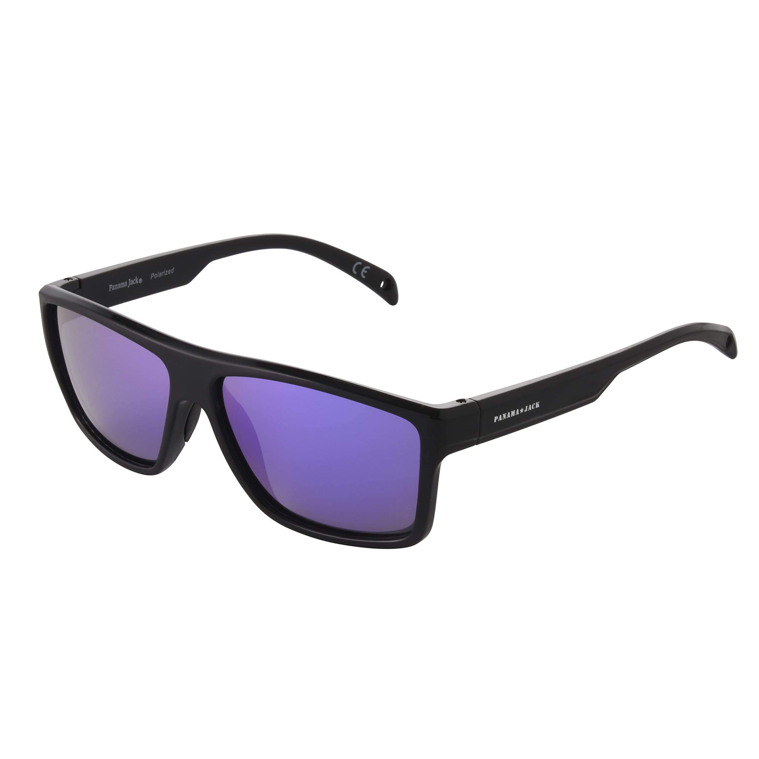 Panama Jack Men's Polarized Floating Sunglasses - Purple Mirror Rectangle Lens, Black Frame (60mm) for Fishing, Boating & Outdoor Activities