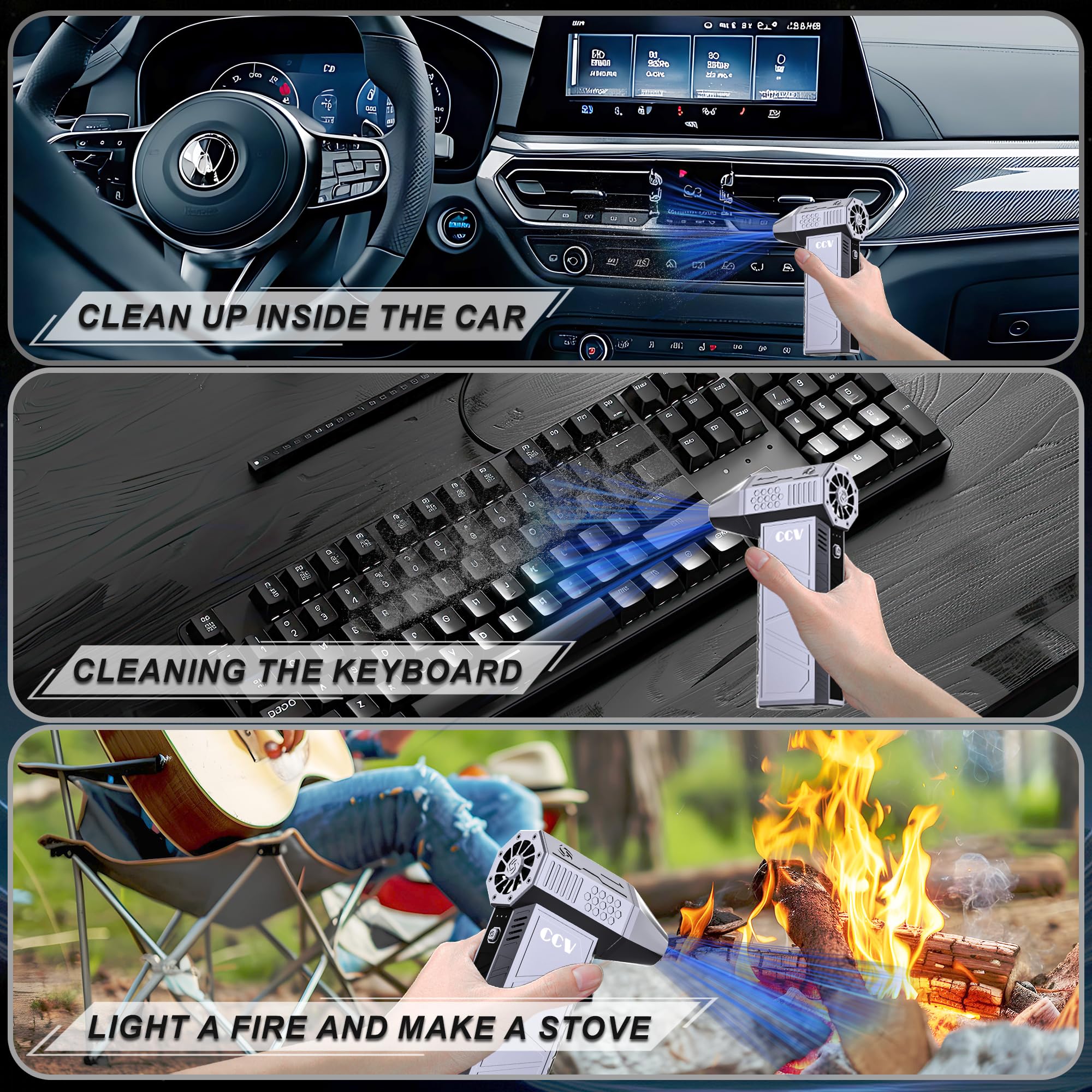 150,000 RPM Electric Air Duster - Cordless Rechargeable Compressed Air Blower with 3 Speed Settings for Keyboard, PC, Car & Home Cleaning | Dust Removal for Electronics, Car Interiors & Household Items (F33-Pearl Blue)