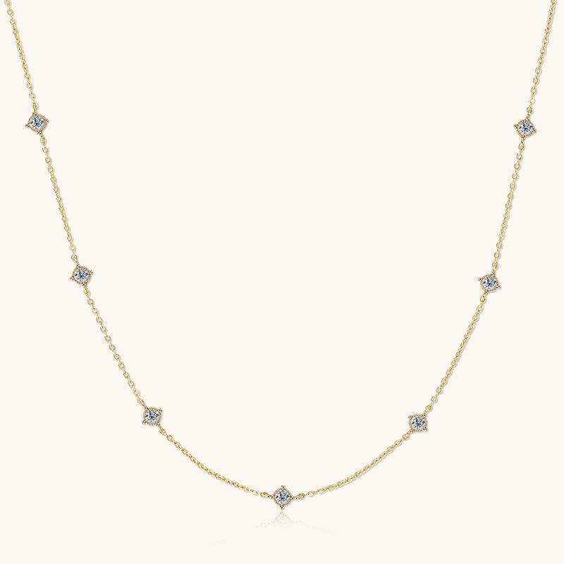 Shining Premium Moissanite Bezel Strand Necklace - 14K Gold Plated Elegant Jewelry for Women, Perfect for Weddings, Anniversaries & Special Occasions