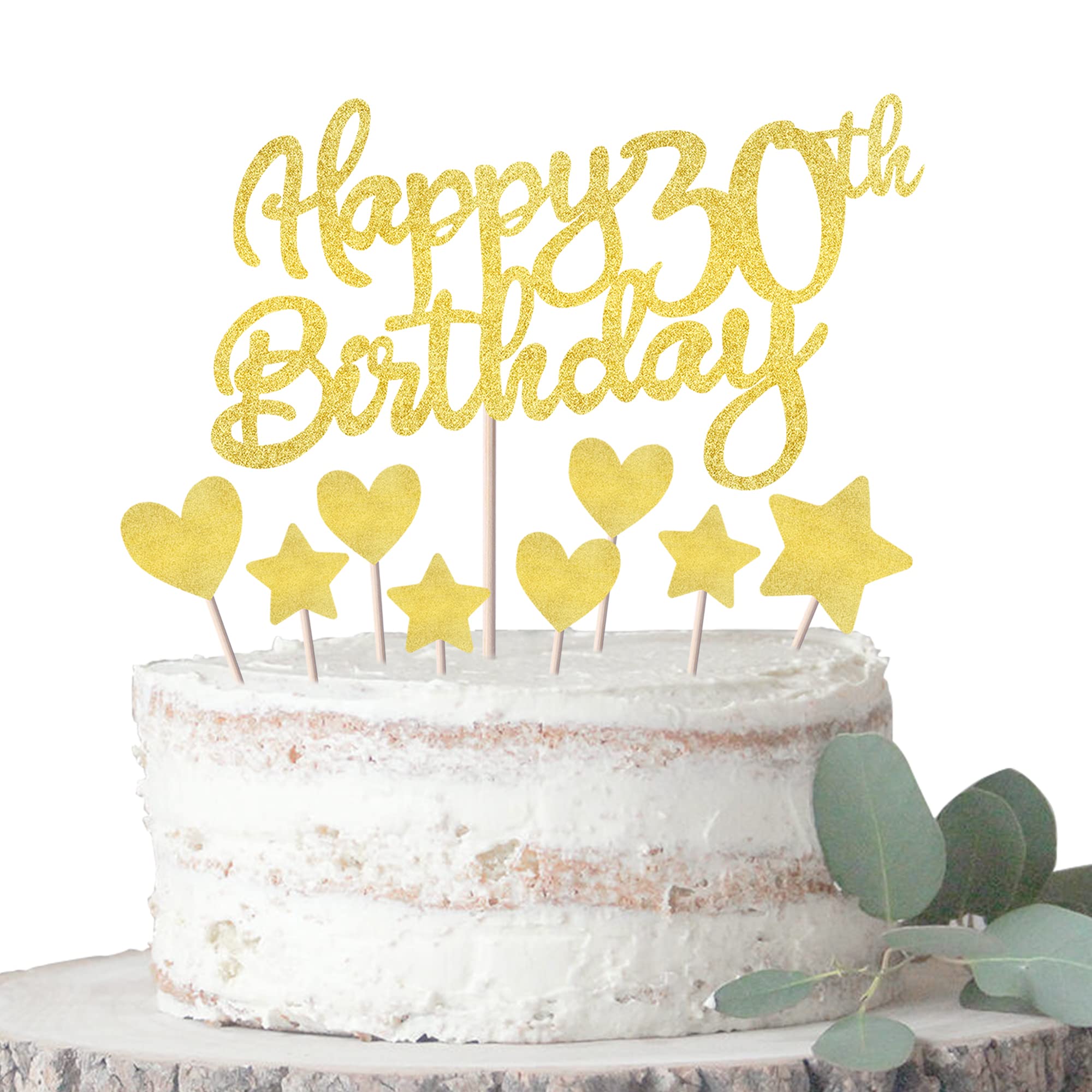 Rsstarxi 9 Pack Happy 30th Birthday Cake Topper Set - Glitter Heart & Star Cupcake Toppers for 30th Birthday Party Decorations | Perfect for Anniversary Cakes, Dessert Tables & Milestone Celebrations
