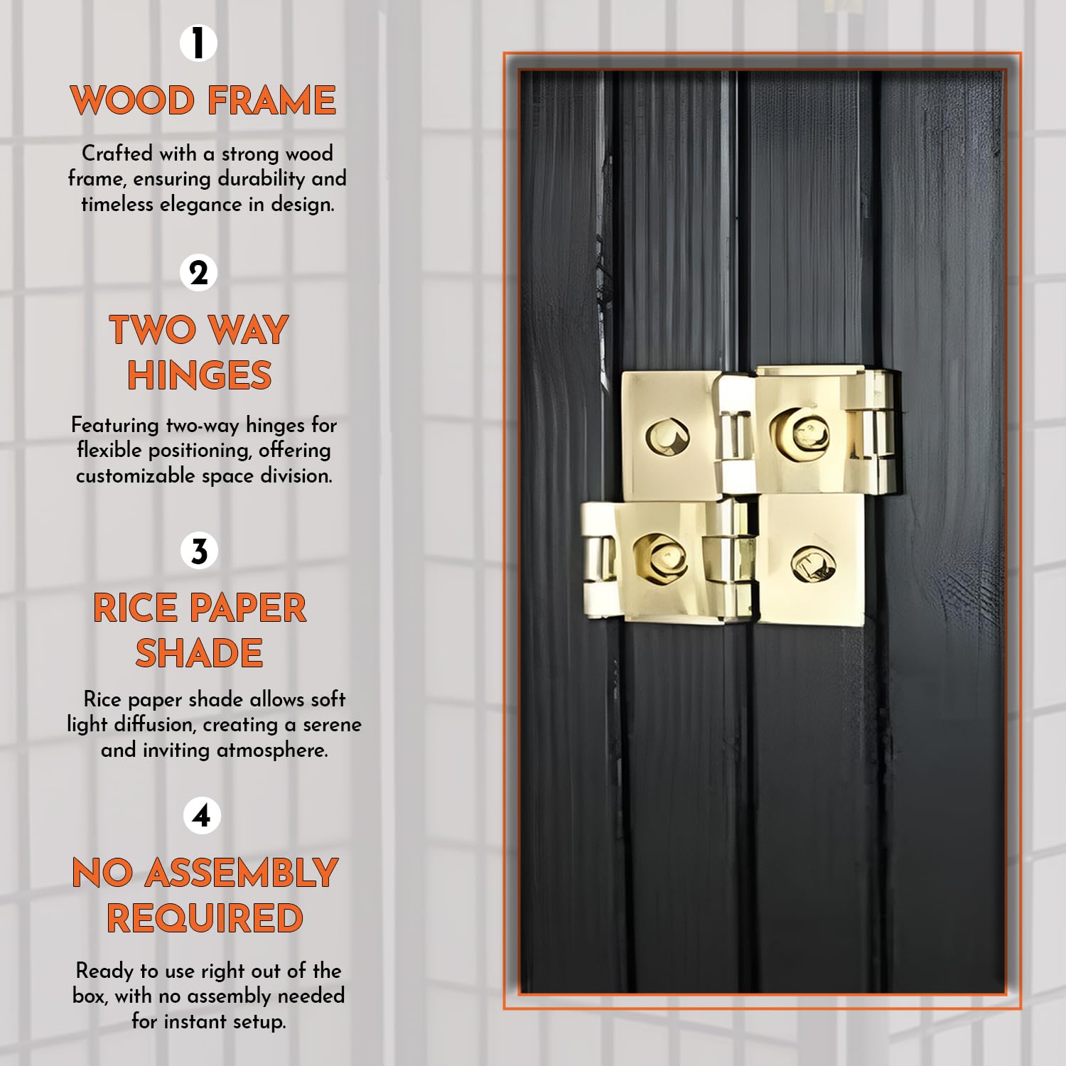 Legacy Decor 4-Panel Room Divider - 6ft Tall Portable & Foldable Freestanding Privacy Screen - Shoji Style Dressing Screen for Home, Office & Studio - Espresso Finish | Perfect for Room Separation, Changing Area, and Temporary Wall Partition