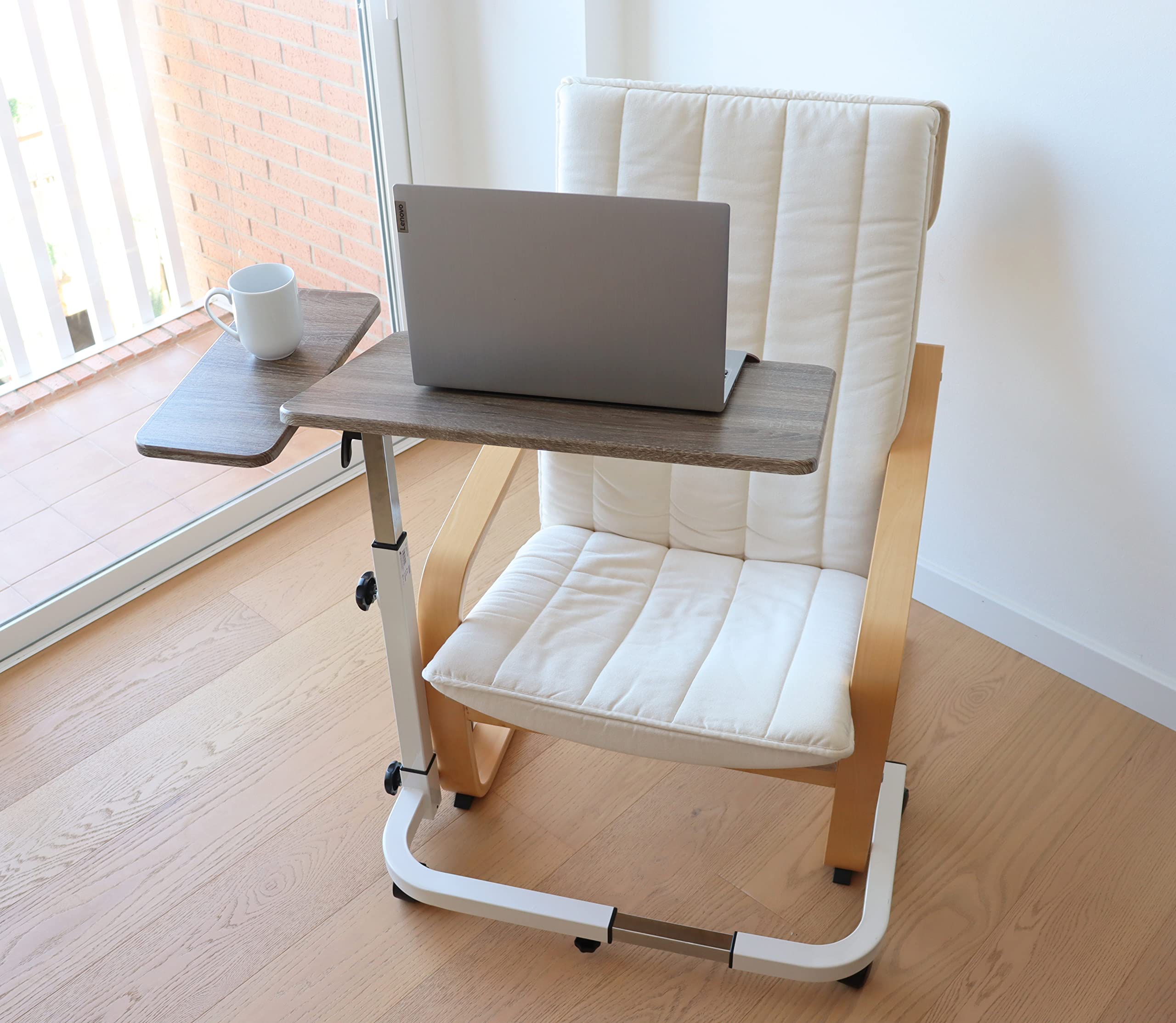 KMINA Adjustable Height Overbed Table with Wheels - Tilt Top Bed Tray for Home & Hospital Use - Perfect for Eating, Working, Reading in Bed or as Medical Bedside Table