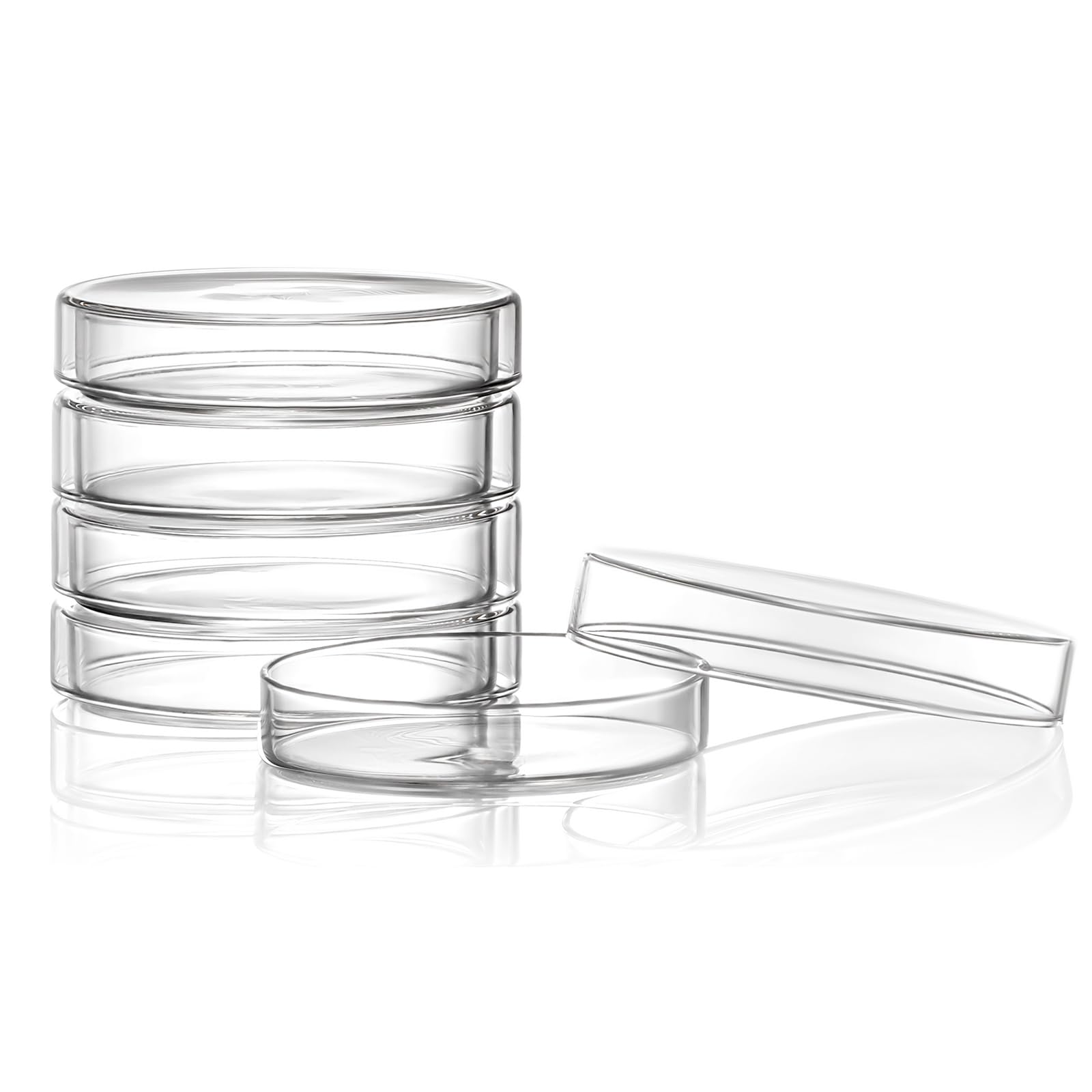 Huanyu 100mm Glass Petri Dish with Lids - High Borosilicate Glass Bacterial Culture Dishes for Lab Science Experiments (5 Pack) - Ideal for Microbiology Studies, Cell Culture, and School Science Projects
