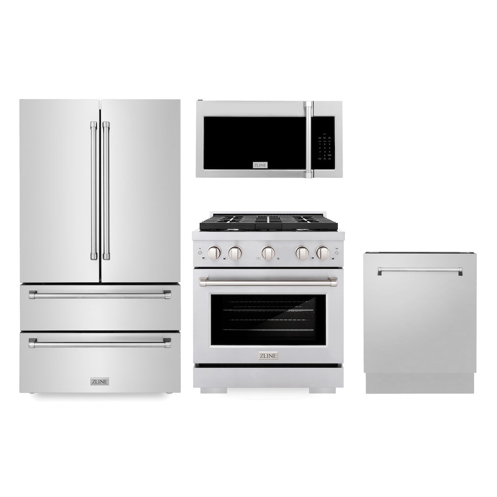 ZLINE 30-inch Stainless Steel Kitchen Appliance Package - Gas Range, Over-the-Range Microwave & 24-inch Dishwasher (4KPR SGROTRH30 DWV) for Modern Home Cooking & Entertaining