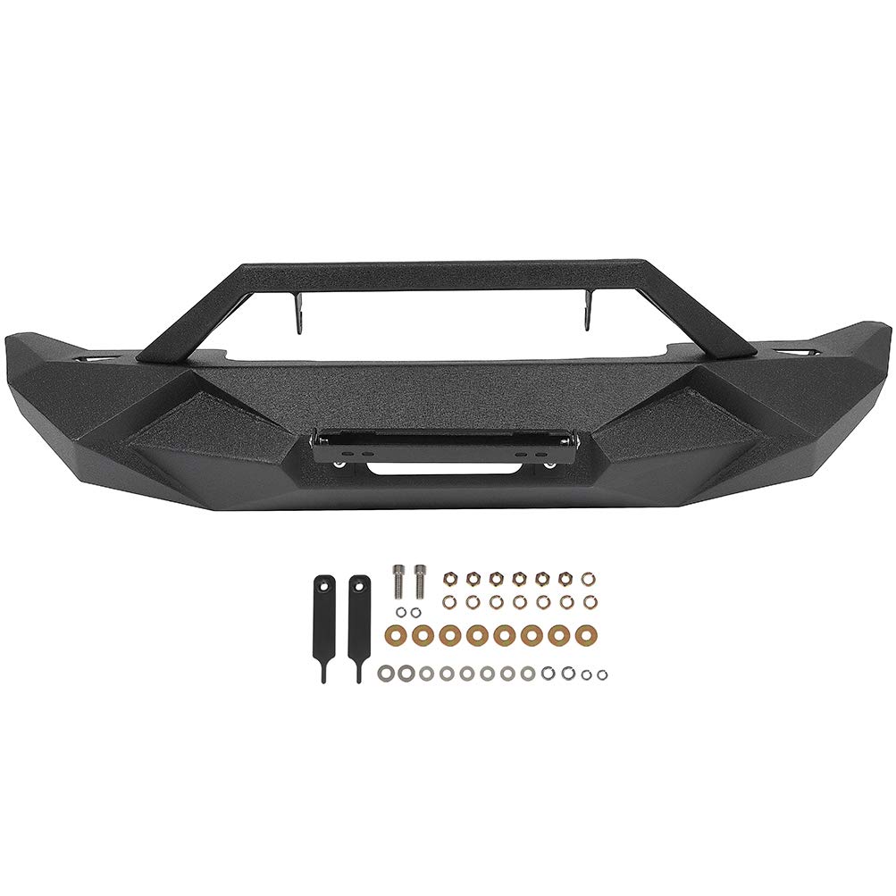 ECCPP Black Textured Front Bumper with Winch Plate Compatible with 2007-2018 Jeep Wrangler JK | Off-Road Protection & Style Upgrade for Adventure Enthusiasts