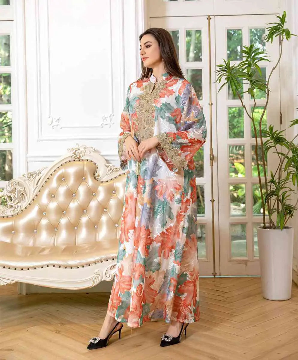 Elegant Eid Dress for Women - Embroidered Arab Dubai Kaftan Caftan Dress - Perfect for Eid Celebrations, Weddings & Special Occasions