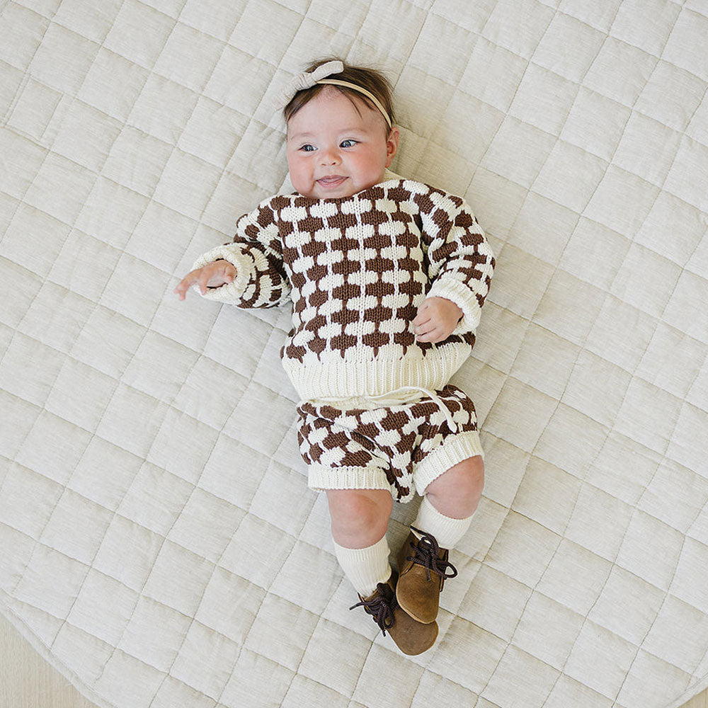 Soft Knit Bloomers in Brown & Cream - Comfortable Baby Pants for Playtime & Photo Shoots