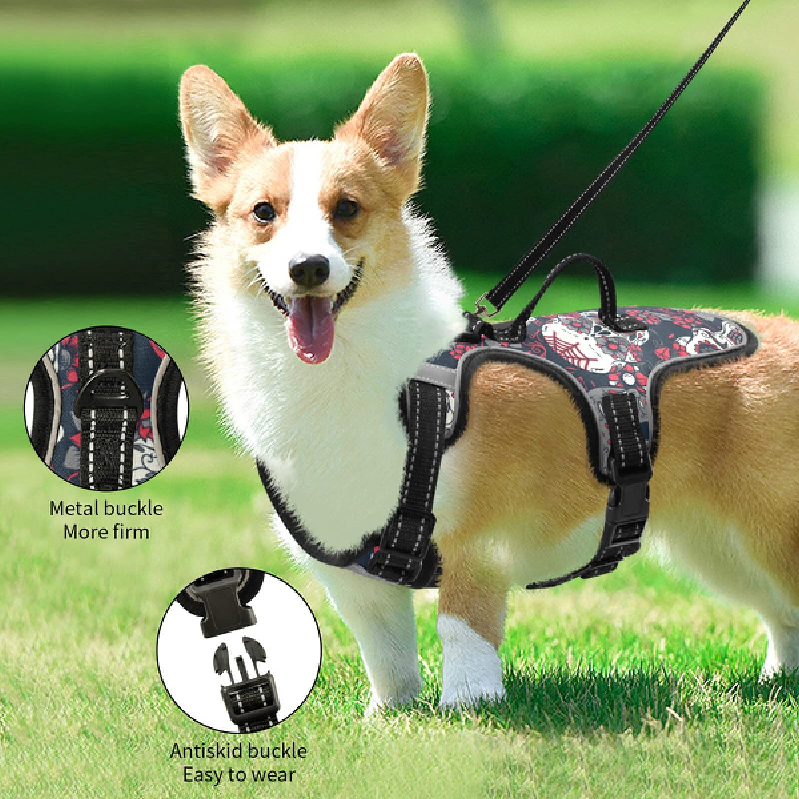 Xigua Skull Dog Harness - No Pull Reflective Pet Vest for Small & Medium Dogs with Nylon Handle | Breathable & Durable for Walking, Running & Outdoor Adventures