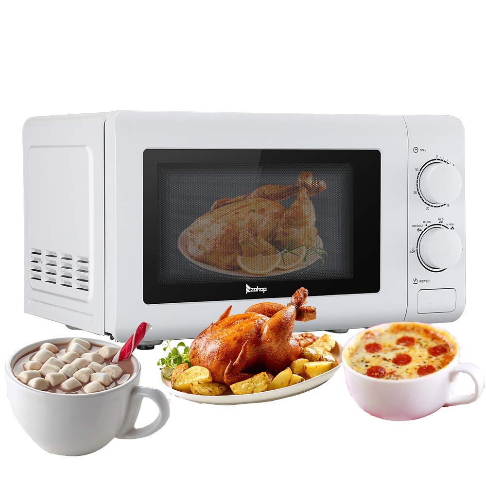 Amebee 700W Countertop Microwave Oven - 0.7 cu.ft (20L) Compact Size with 6 Power Levels & 360° Rotation - Mechanical Knob Control for Easy Operation - Perfect for Dorms, Offices & Small Kitchens (White)