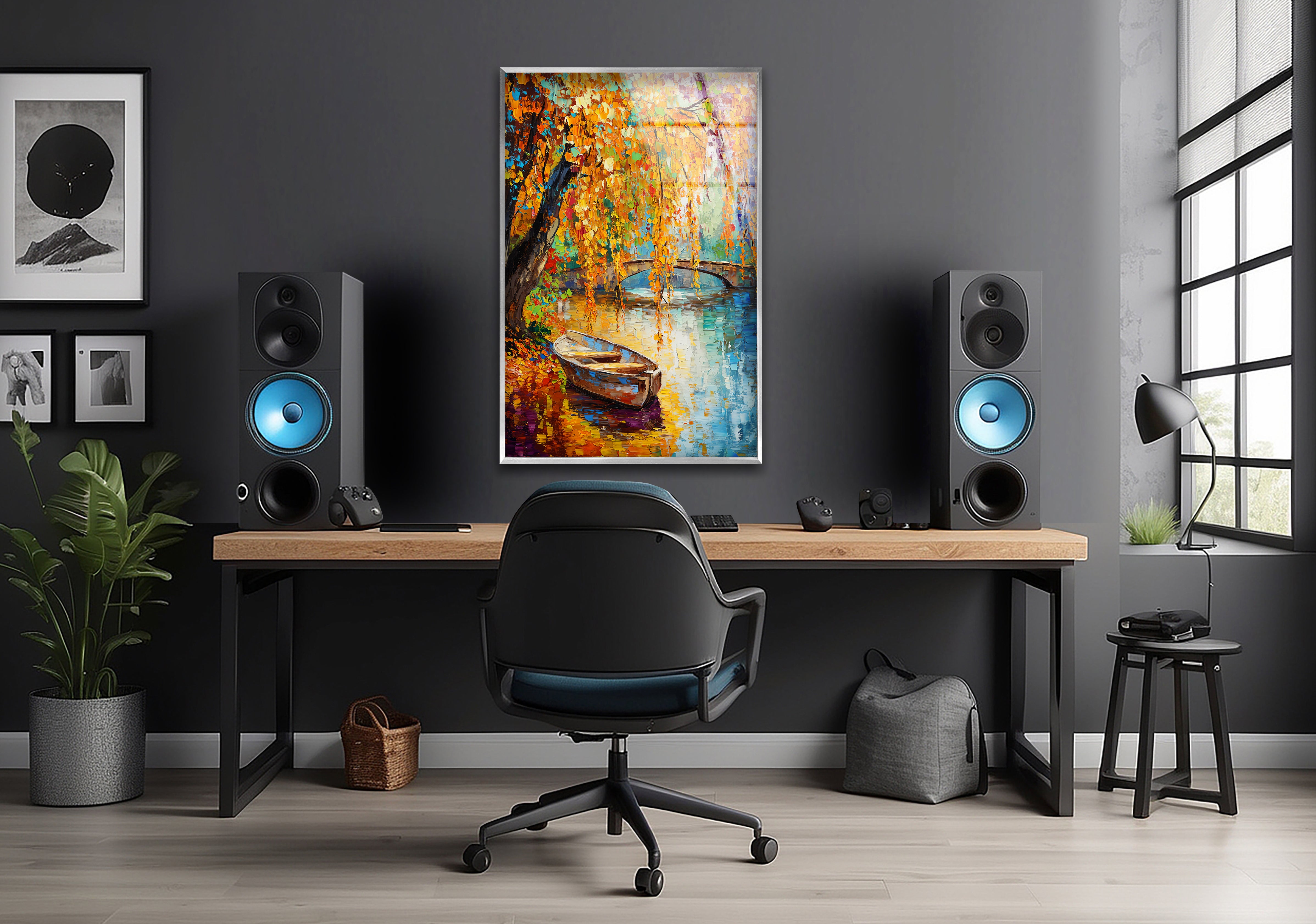 Vibrant Afremov Boat Painting - Stunning Glass Wall Art for Home & Office Decor - Perfect for Living Room, Bedroom, or Gift